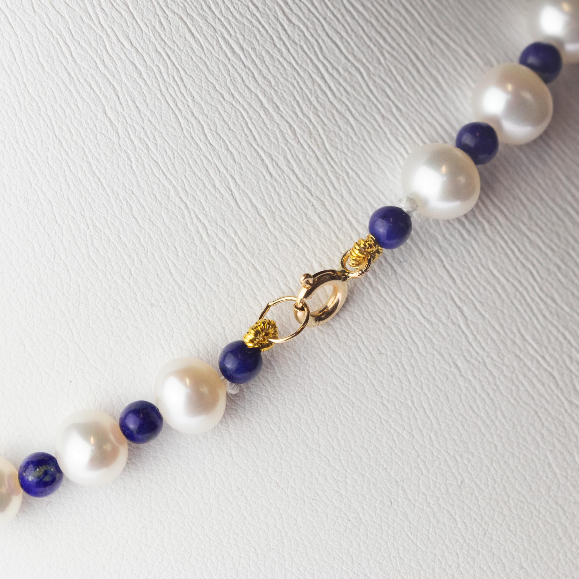 Intini Jewels Freshwater Pearl Lapis Lazuli 18 Karat Gold Cocktail Chic Necklace In New Condition For Sale In Milano, IT