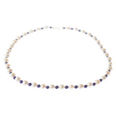 Intini Jewels Freshwater Pearl Lapis Lazuli 18 Karat Gold Cocktail Chic Necklace