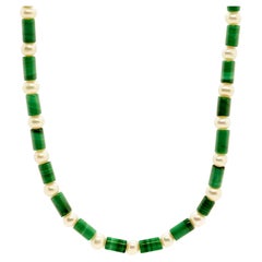 Intini Jewels Freshwater Pearl Malachite Tubet 18K Gold Boho Chic Deco Necklace