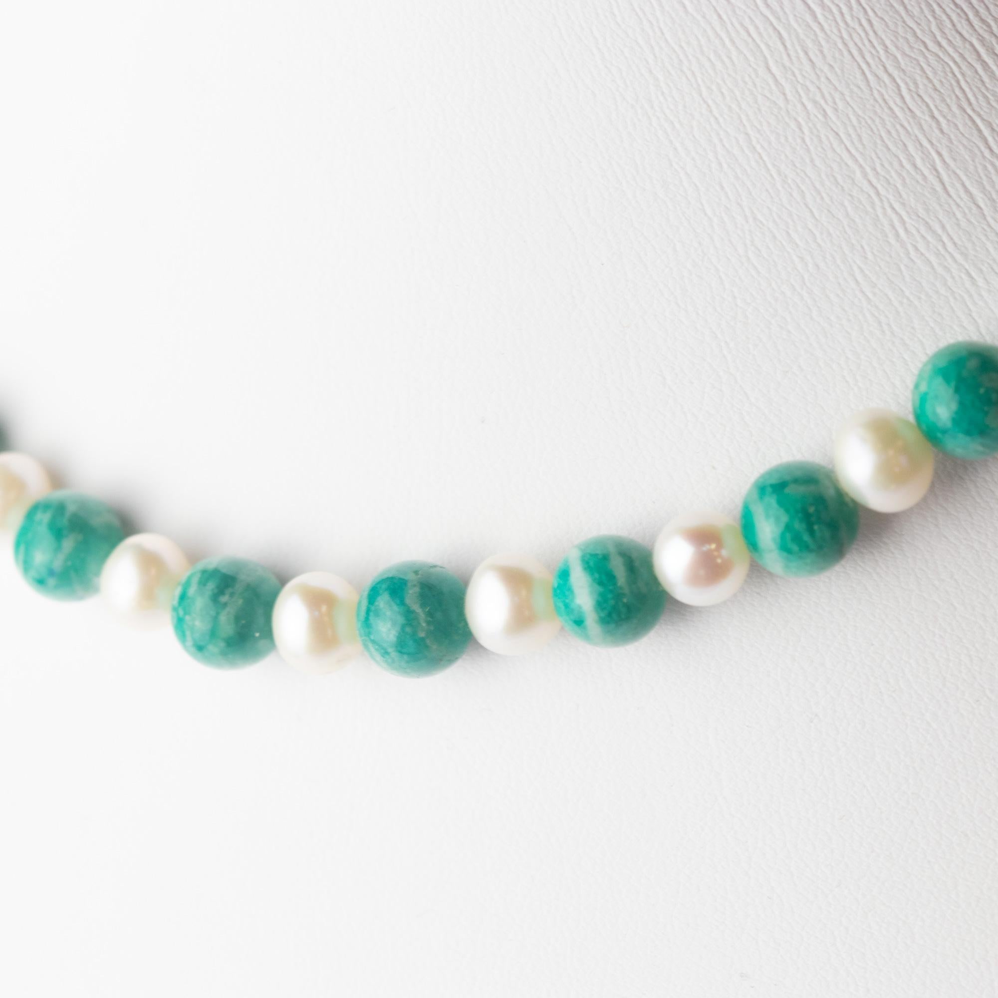 Intini Jewels Collier en or 18 carats avec perles d'eau douce et amazonite naturelle, Intini Jewels Neuf - En vente à Milano, IT