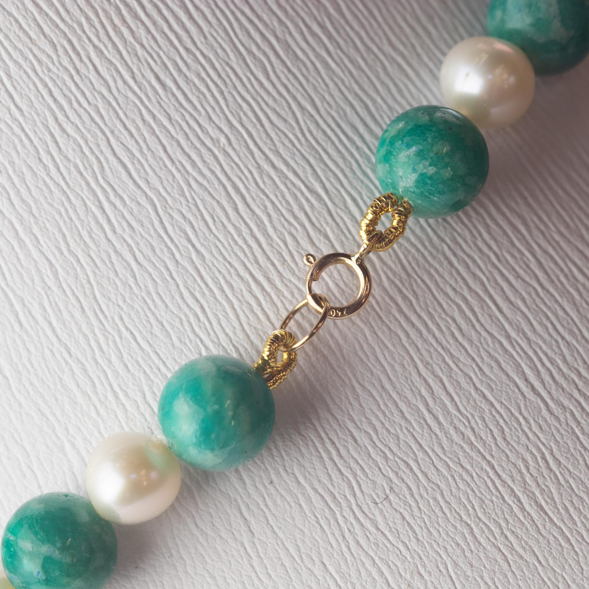 Intini Jewels Collier en or 18 carats avec perles d'eau douce et amazonite naturelle, Intini Jewels Unisexe en vente