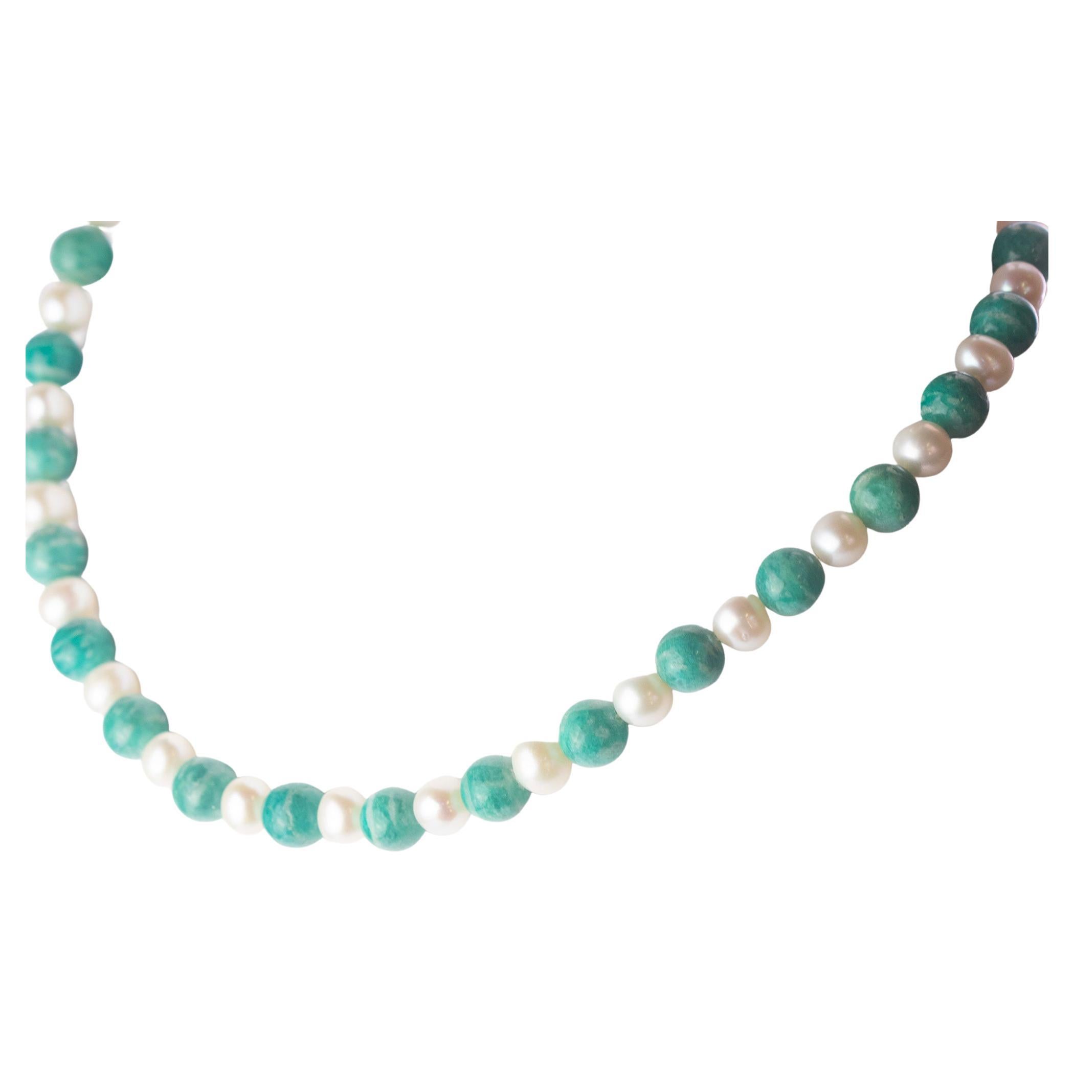 Intini Jewels Collier en or 18 carats avec perles d
eau douce et amazonite naturelle, Intini Jewels