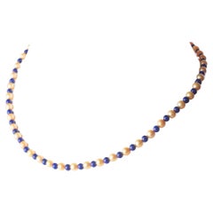 Intini Jewels Freshwater Pearl Natural Lapis Lazuli 18K Gold Boho Chic Necklace