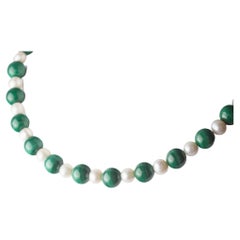 Intini Jewels Freshwater Pearl Natural Malachite 18K Gold Boho Chic Necklace