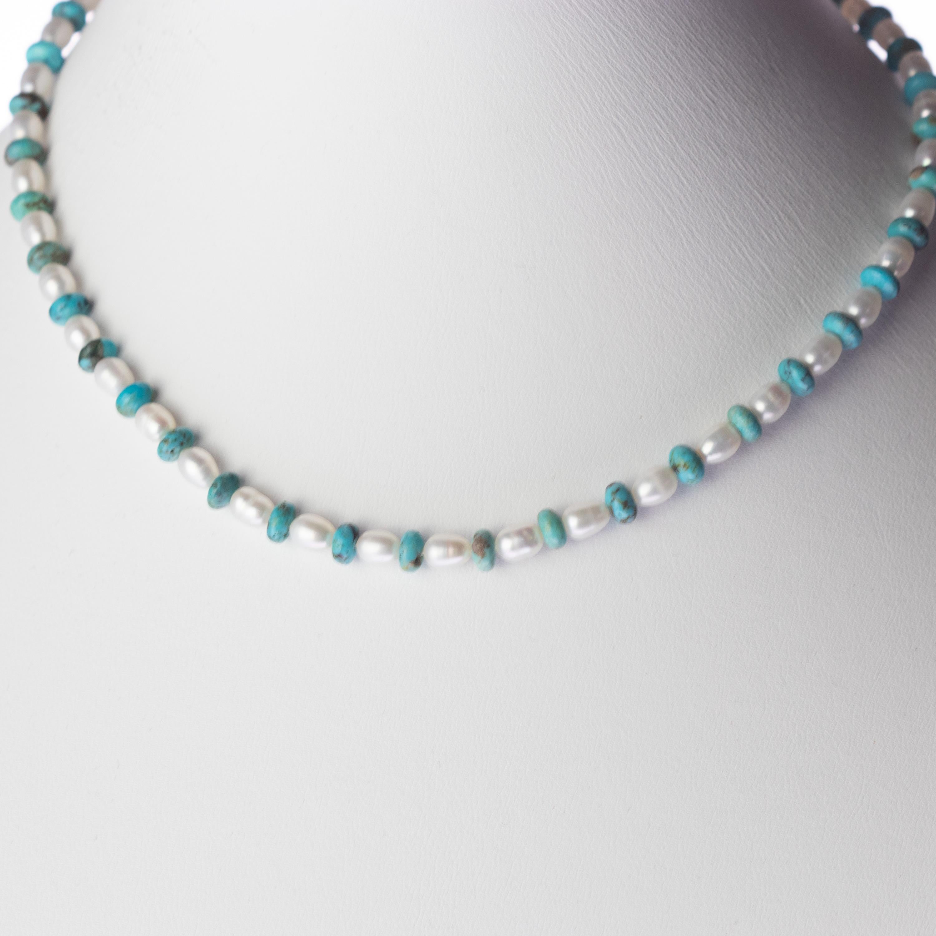 Intini Jewels Collier en or jaune 14 carats avec perles d'eau douce et turquoise naturelle en vente 2