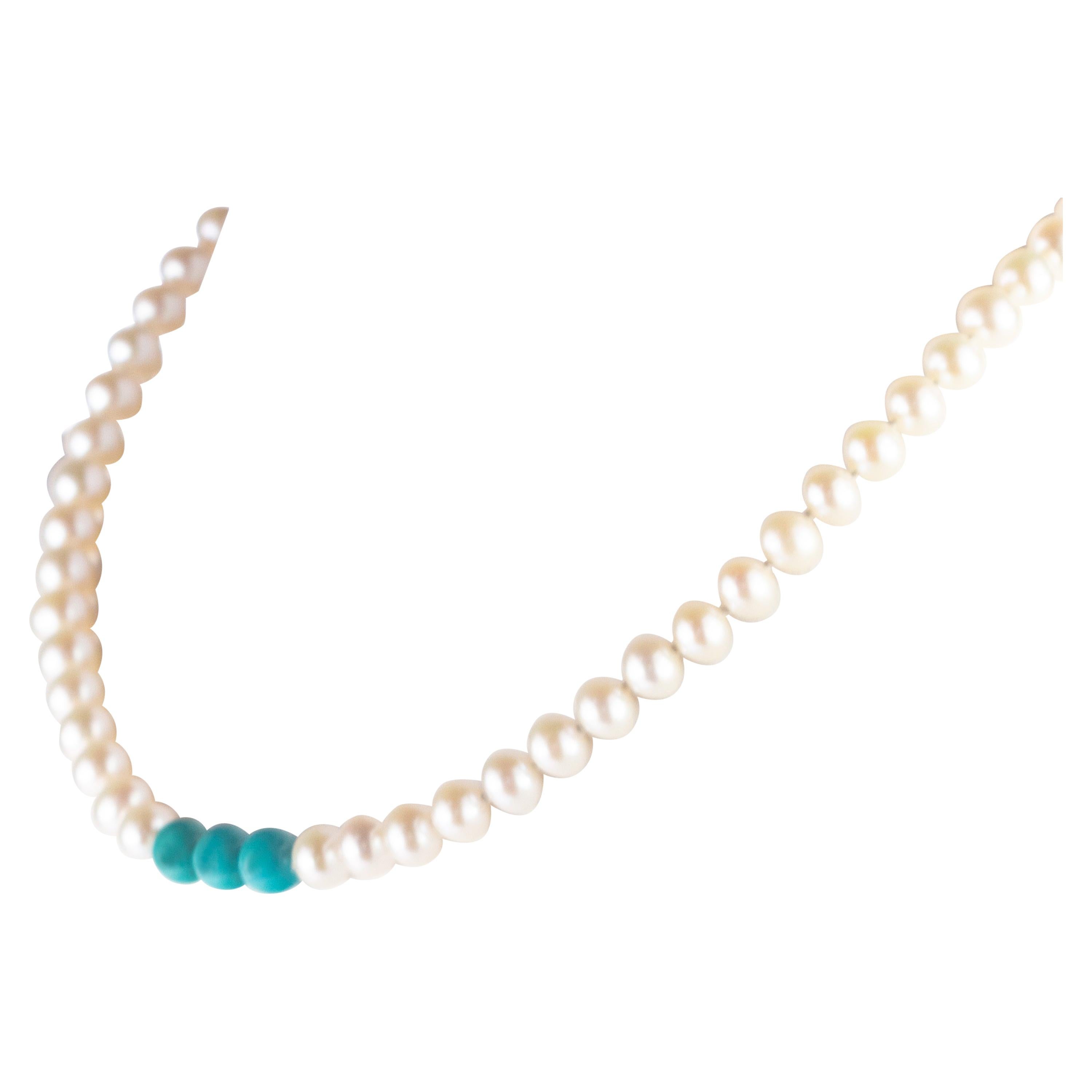 Intini Jewels - Collana in oro giallo 14 carati con perle d
acqua dolce e turchese naturale