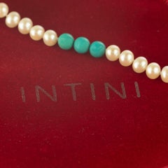 Intini Jewels Freshwater Pearl Natural Turquoise 18 Karat Yellow Gold Necklace