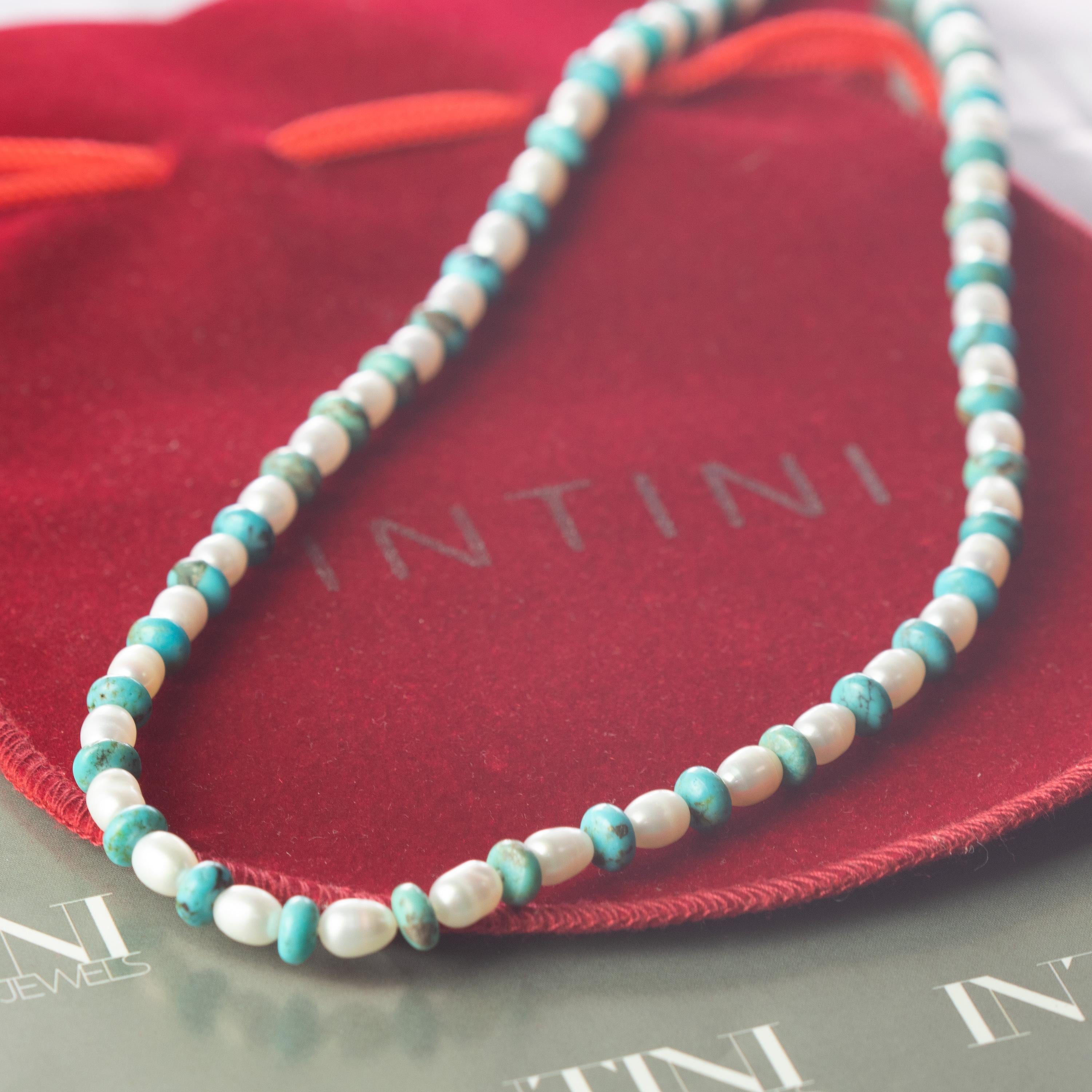 Intini Jewels Collier en or jaune 18 carats avec perles d'eau douce et turquoise naturelle en vente 3