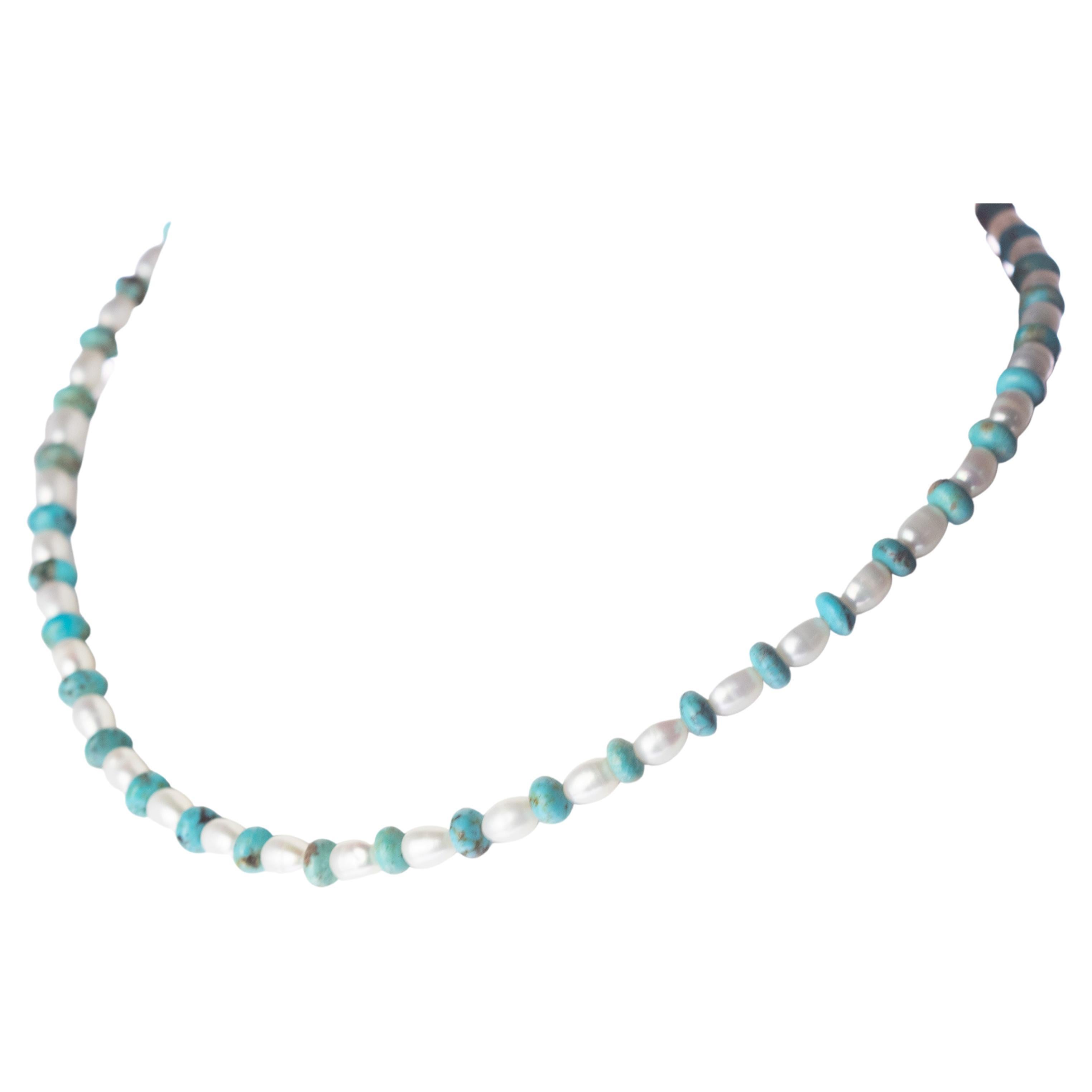 Intini Jewels Collier en or jaune 18 carats avec perles d
eau douce et turquoise naturelle