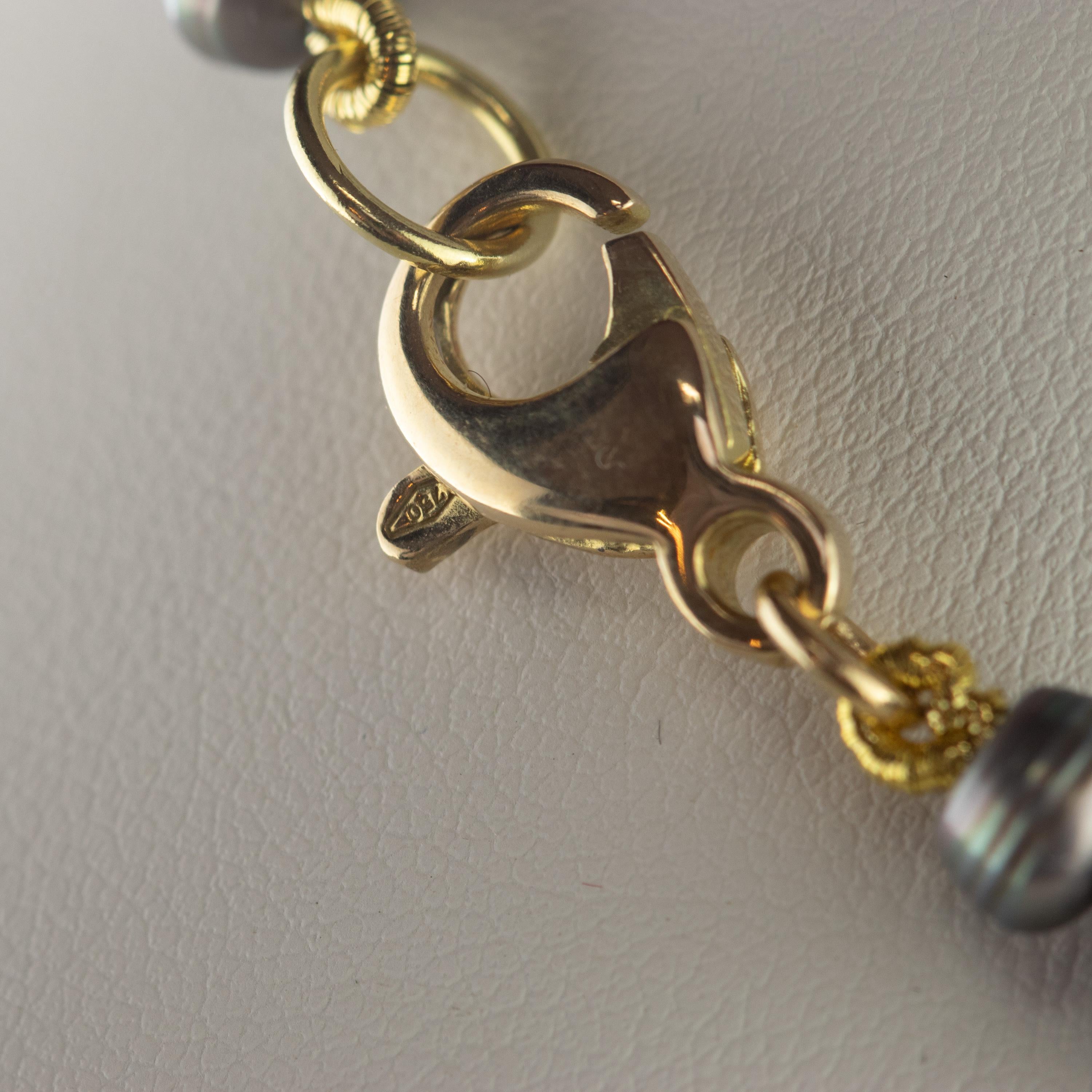 Intini Jewels - Collana da cocktail con perle d'acqua dolce e rodonite in oro giallo 14 carati in vendita 1