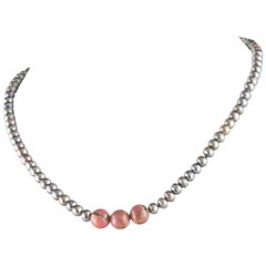 Intini Jewels Freshwater Pearl Rhodonite 14 Karat Yellow Gold Cocktail Necklace