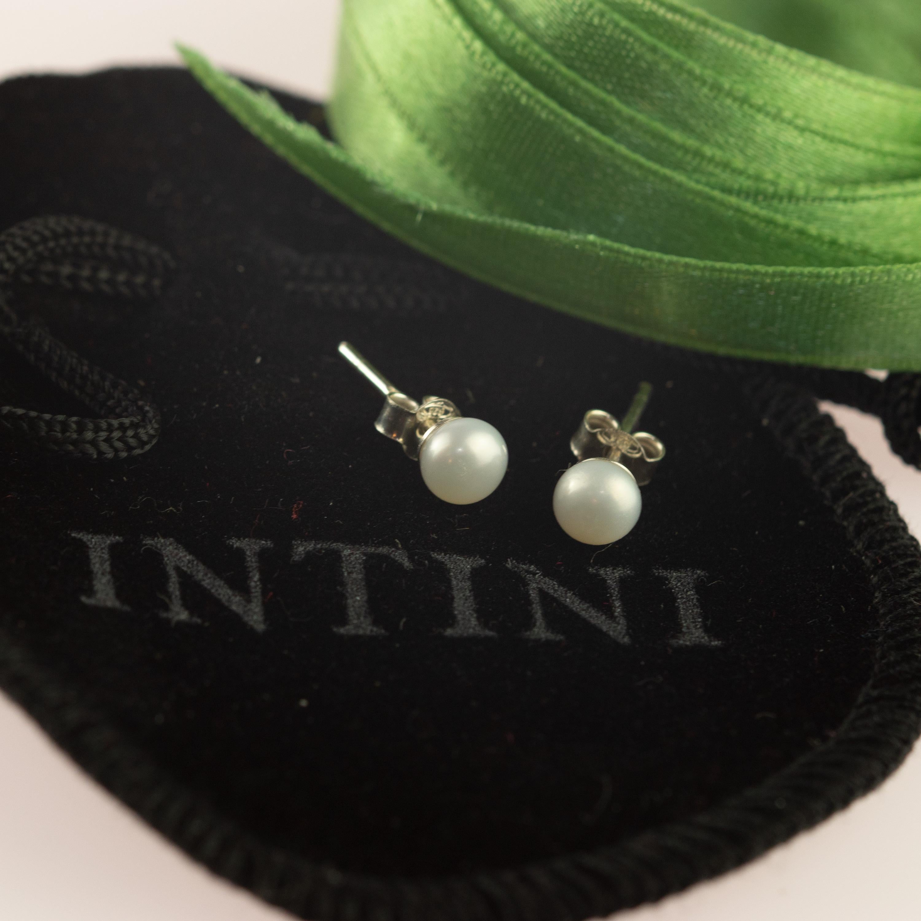 Artisan Intini Jewels Freshwater Pearl Sterling Silver Stud Deco Cocktail Earrings For Sale