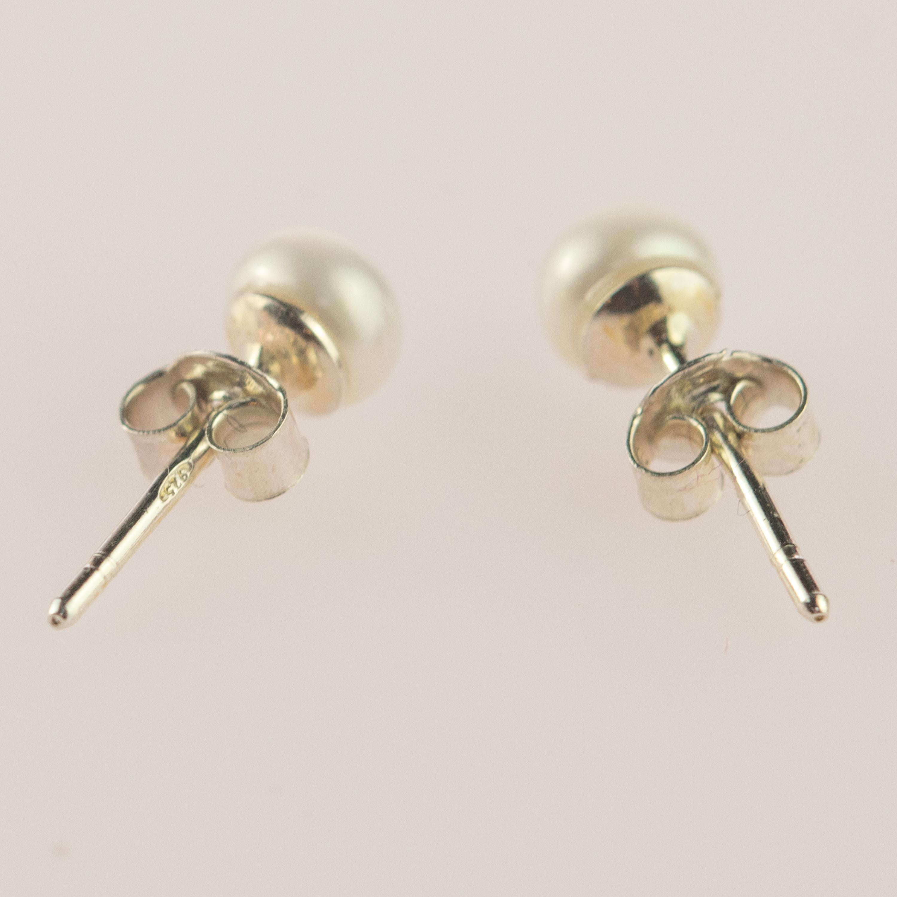 Round Cut Intini Jewels Freshwater Pearl Sterling Silver Stud Deco Cocktail Earrings For Sale