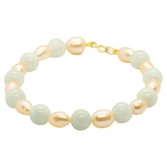 Intini Jewels Freshwater Pearls Natural Aquamarine Boho Chic Deco Gold Bracelet