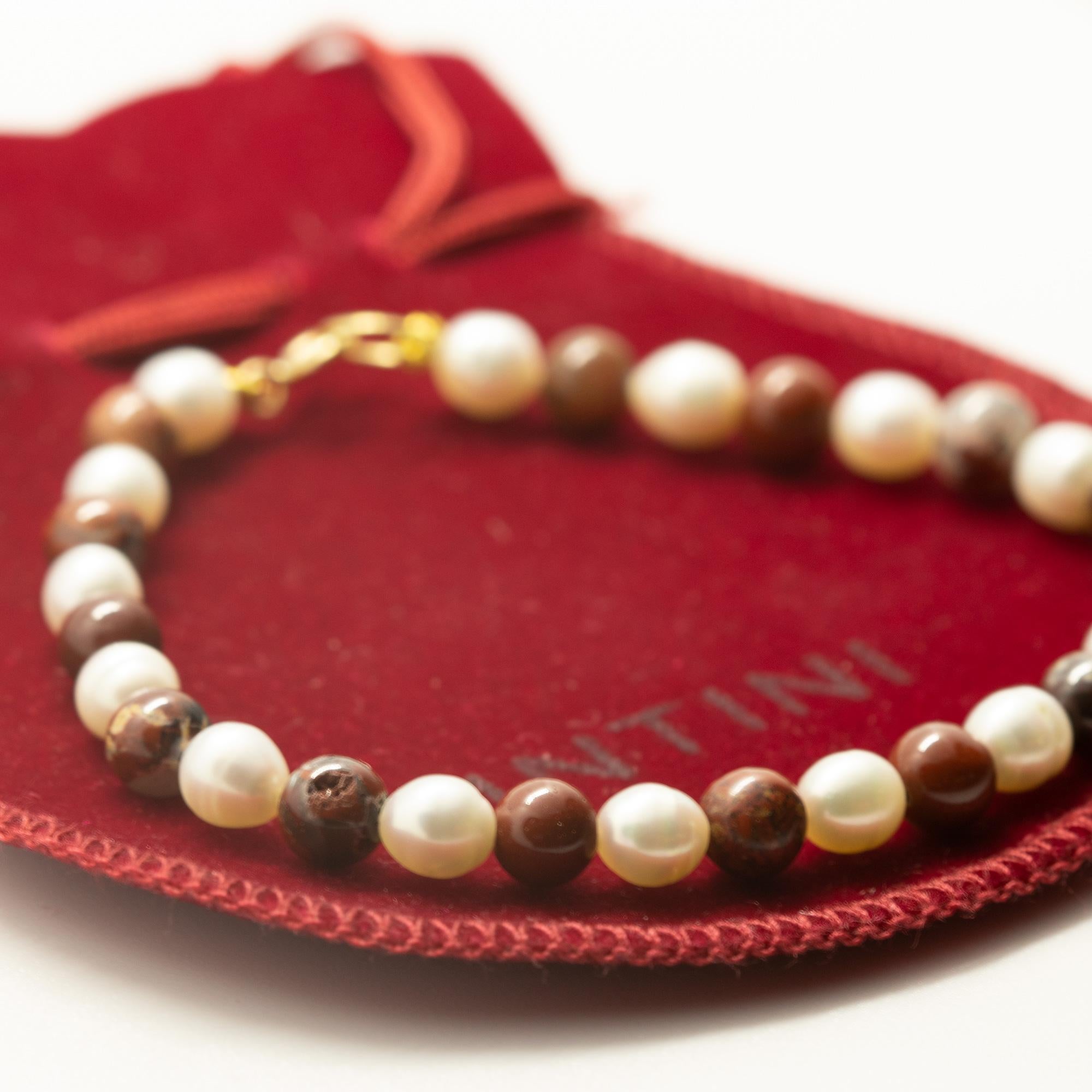 Intini Jewels Perlas de agua dulce Jaspe natural Boho Chic Deco Oro Pulsera de regalo en Nuevo estado para la venta en Milano, IT