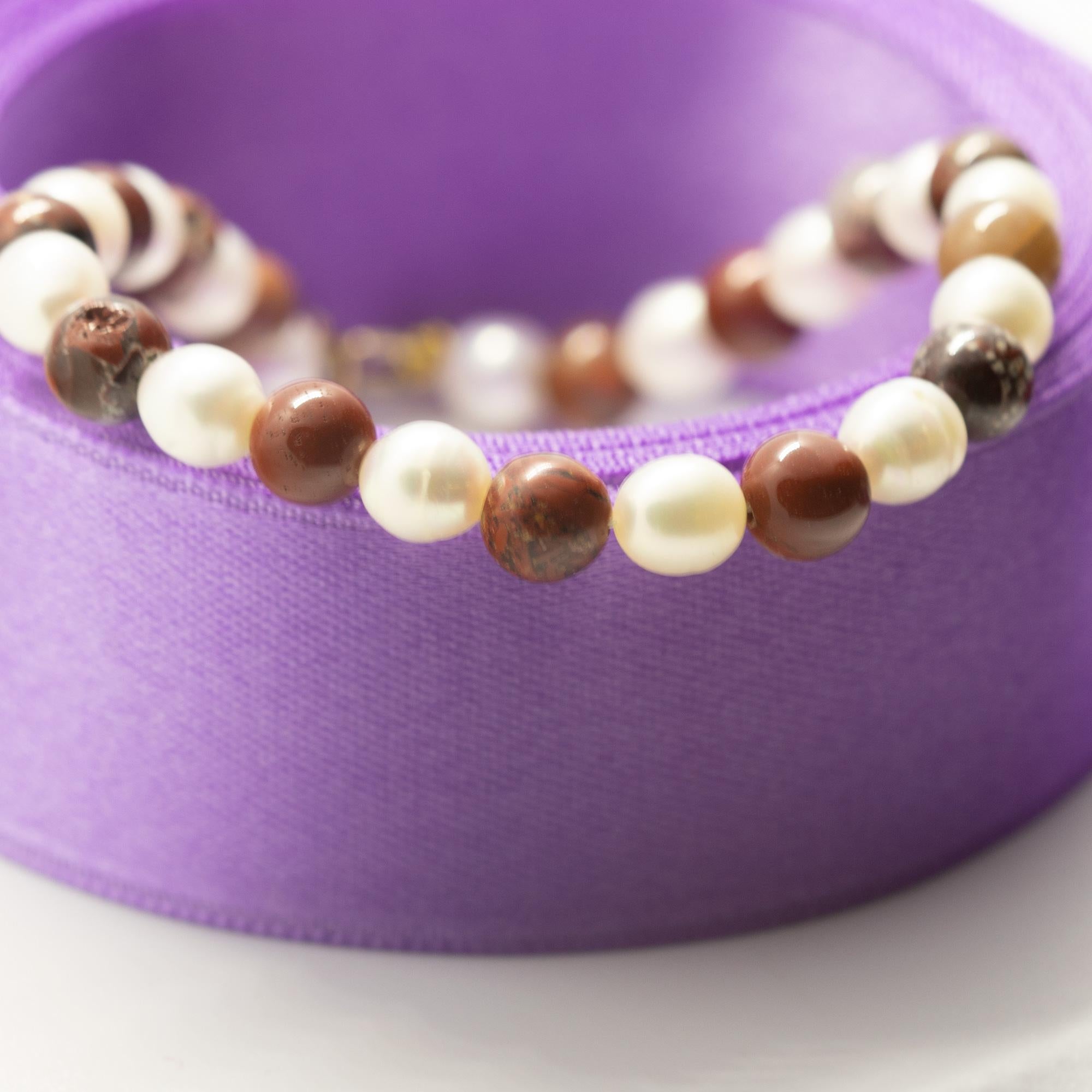 Femenino o masculino Intini Jewels Perlas de agua dulce Jaspe natural Boho Chic Deco Oro Pulsera de regalo en venta