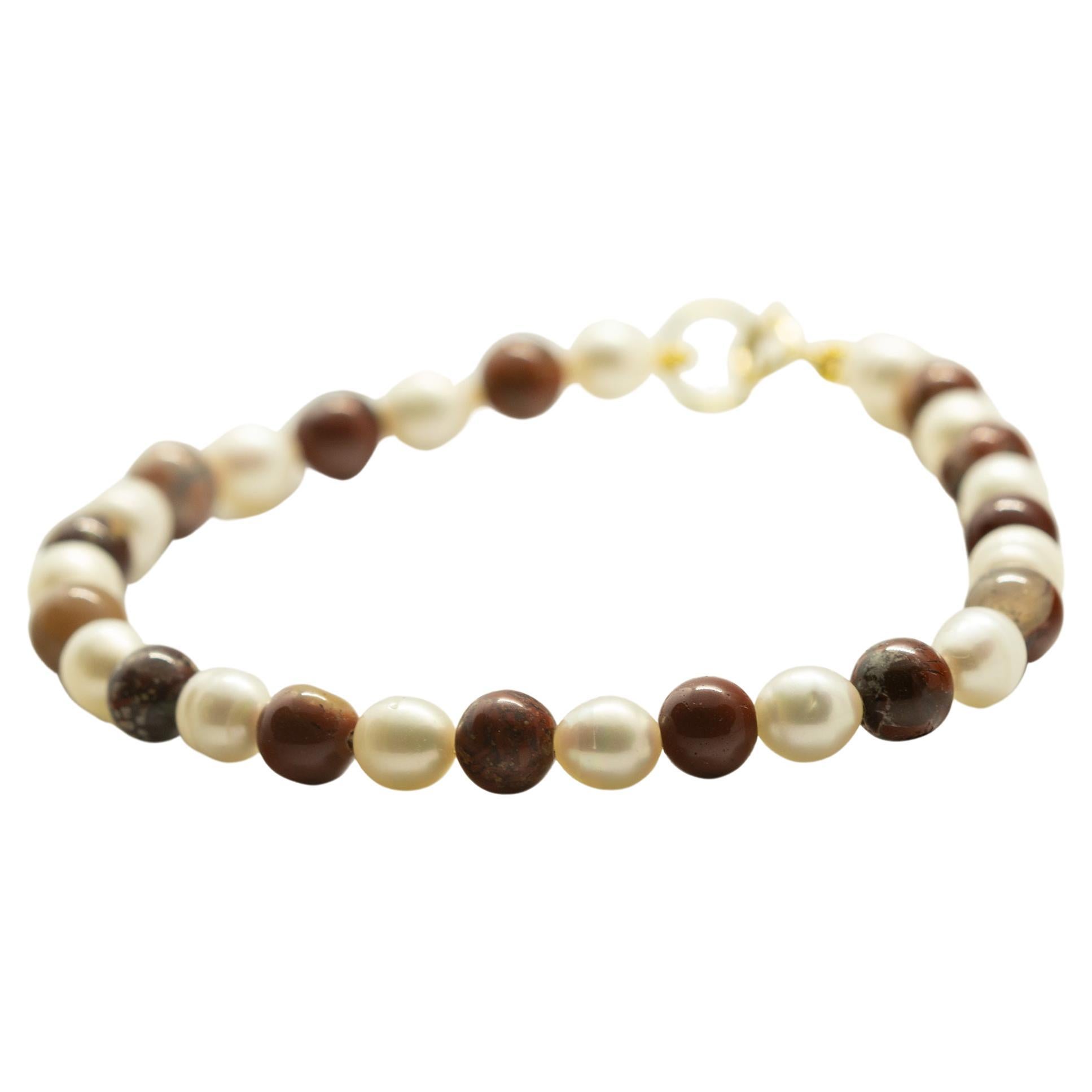 Intini Jewels Bracelet cadeau en or avec perles d
eau douce et jaspe naturel style Boho Chic Deco