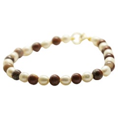 Intini Jewels Freshwater Pearls Natural Jasper Boho Chic Deco Gold Gift Bracelet