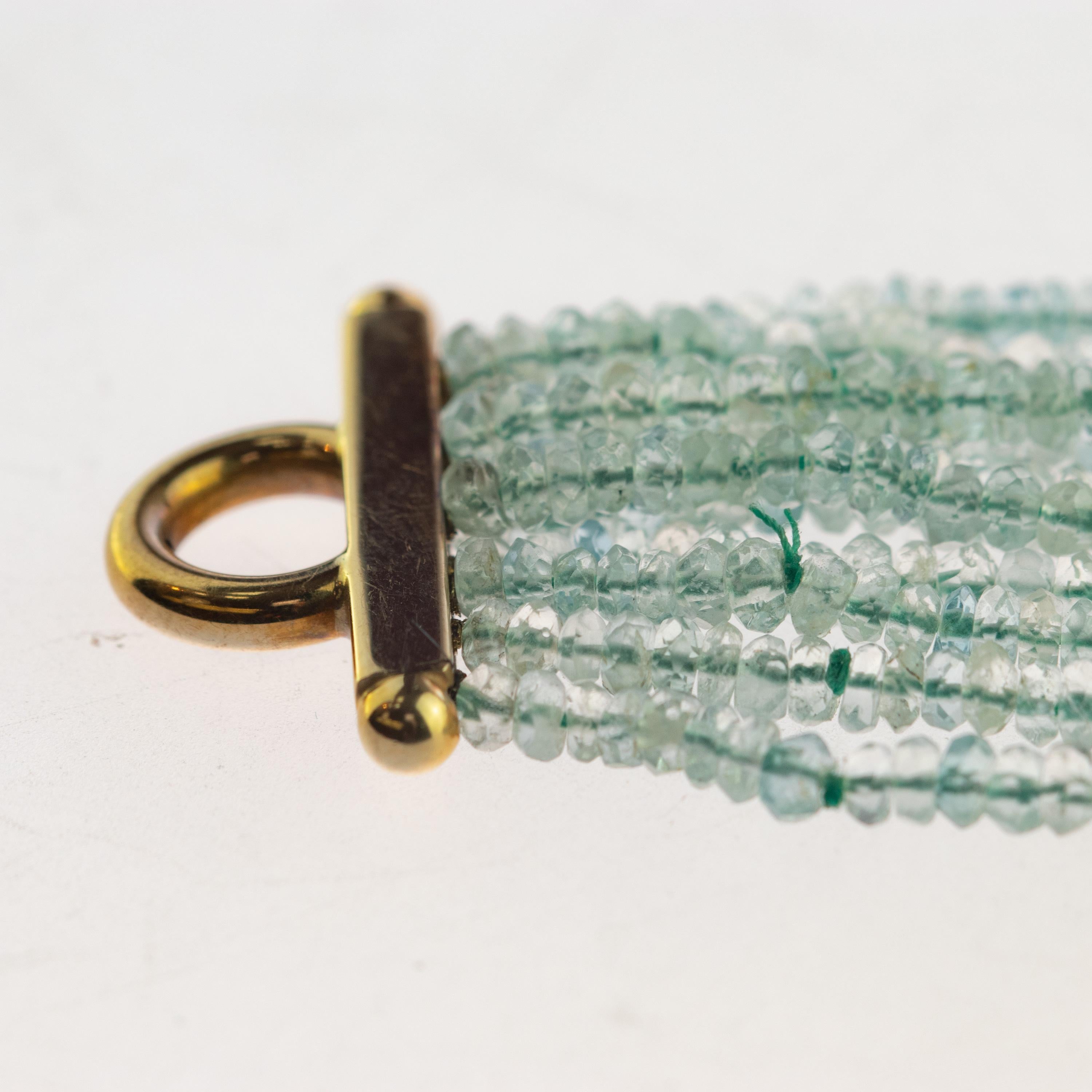 Intini Jewels 18 Karat Gold Aquamarine Rondelle Woven Clamper Beaded Bracelet For Sale 3