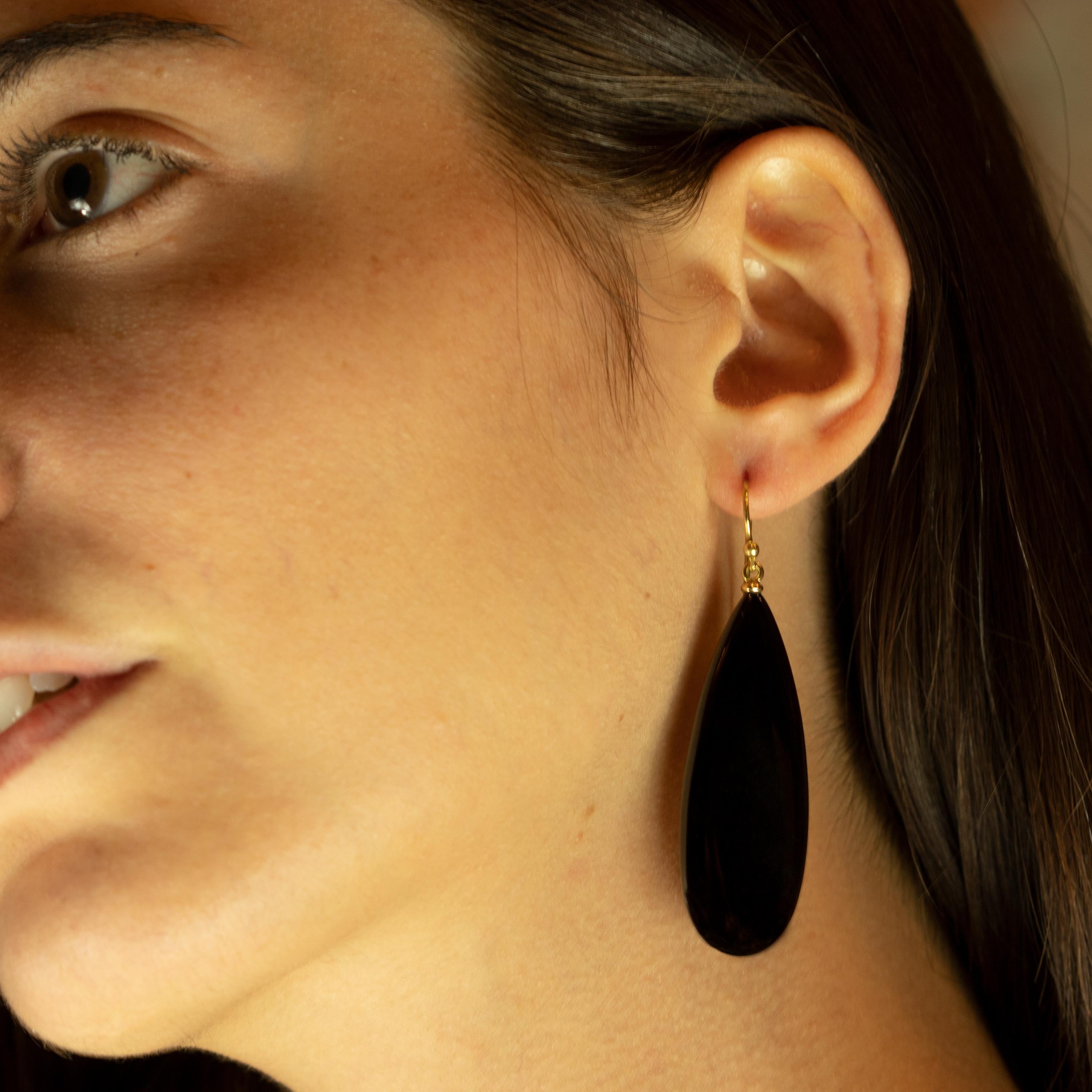 Artigiano Intini Jewels - Orecchini da cocktail a goccia in oro con agata nera e pera in vendita