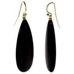 Intini Jewels Gold Black Agate Teardrop Pear Crafted Dangle Cocktail Earrings