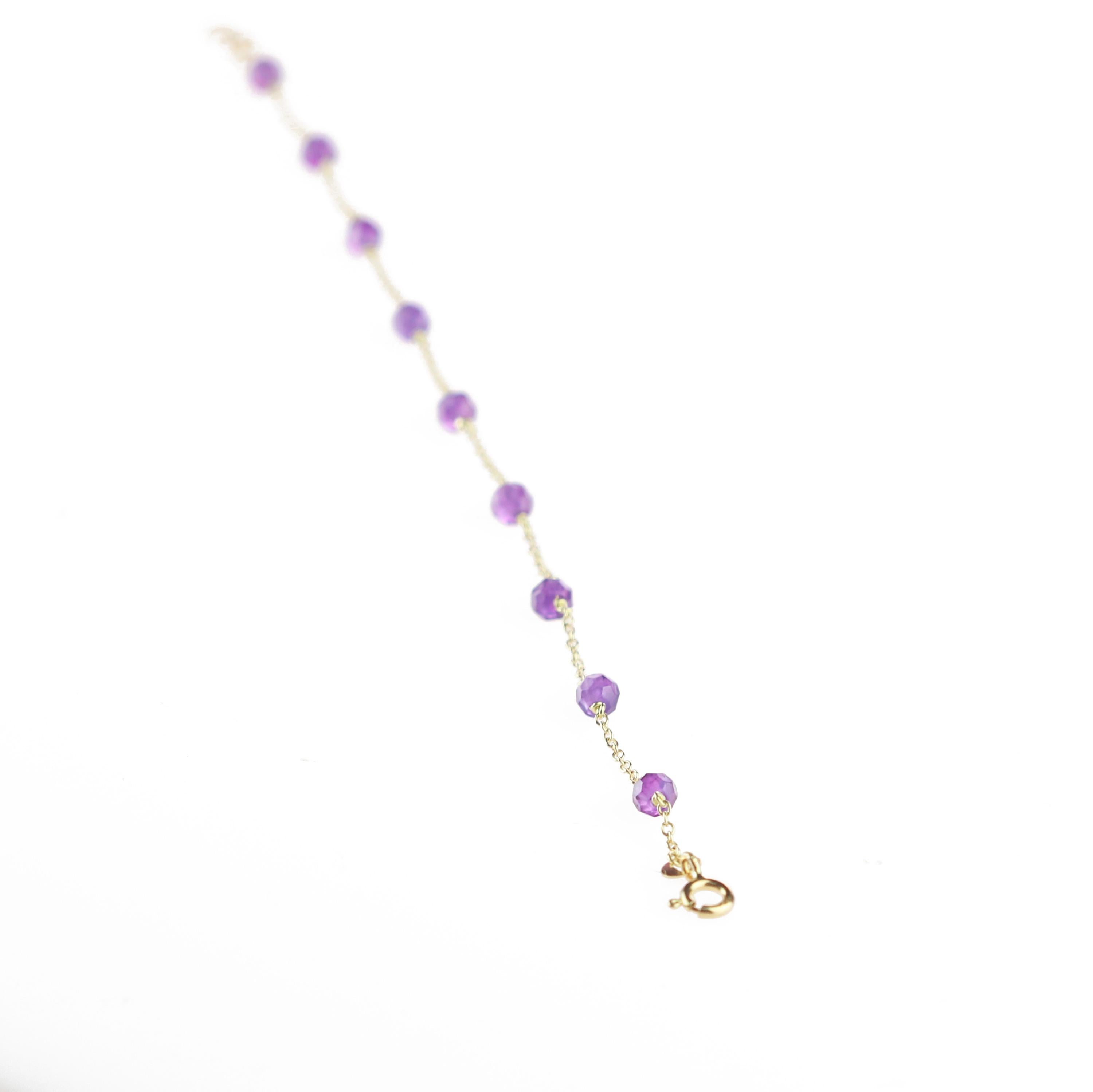 Round Cut Intini Jewels Gold Plate Chain Amethyst Rondelles Handmade Cocktail Bracelet For Sale