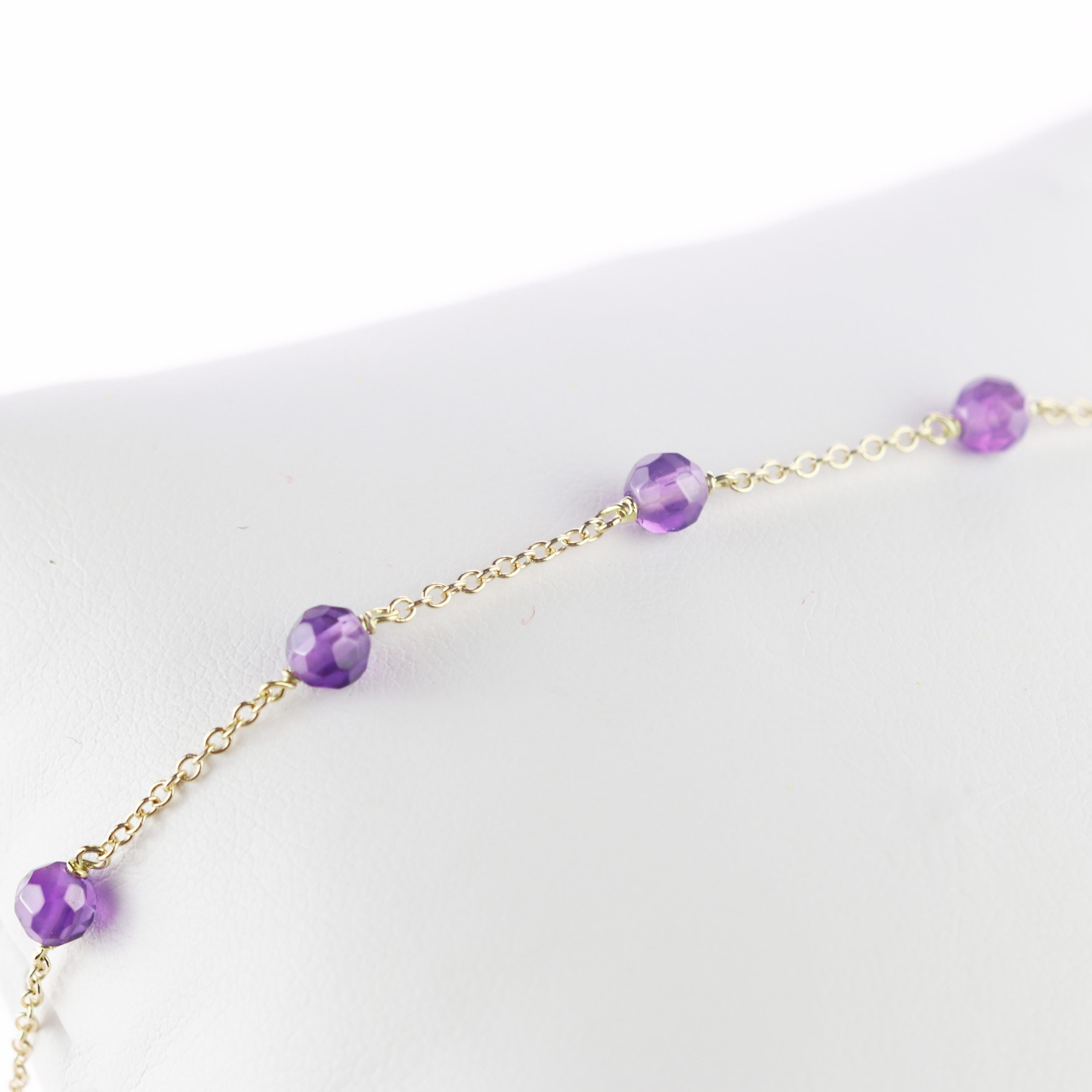 Intini Jewels Gold Plate Chain Amethyst Rondelles Handmade Cocktail Bracelet For Sale 1