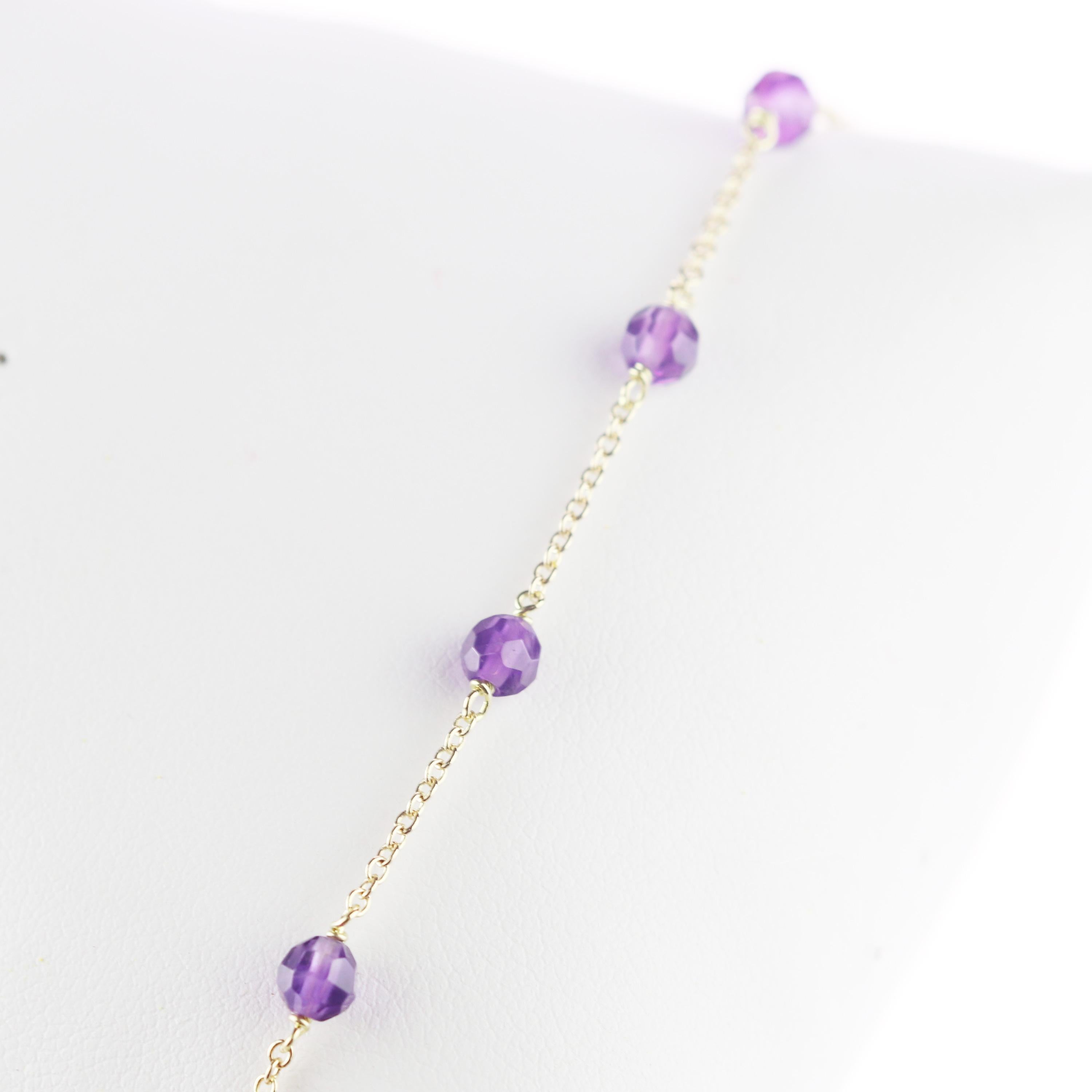 Intini Jewels Gold Plate Chain Amethyst Rondelles Handmade Cocktail Bracelet For Sale 2
