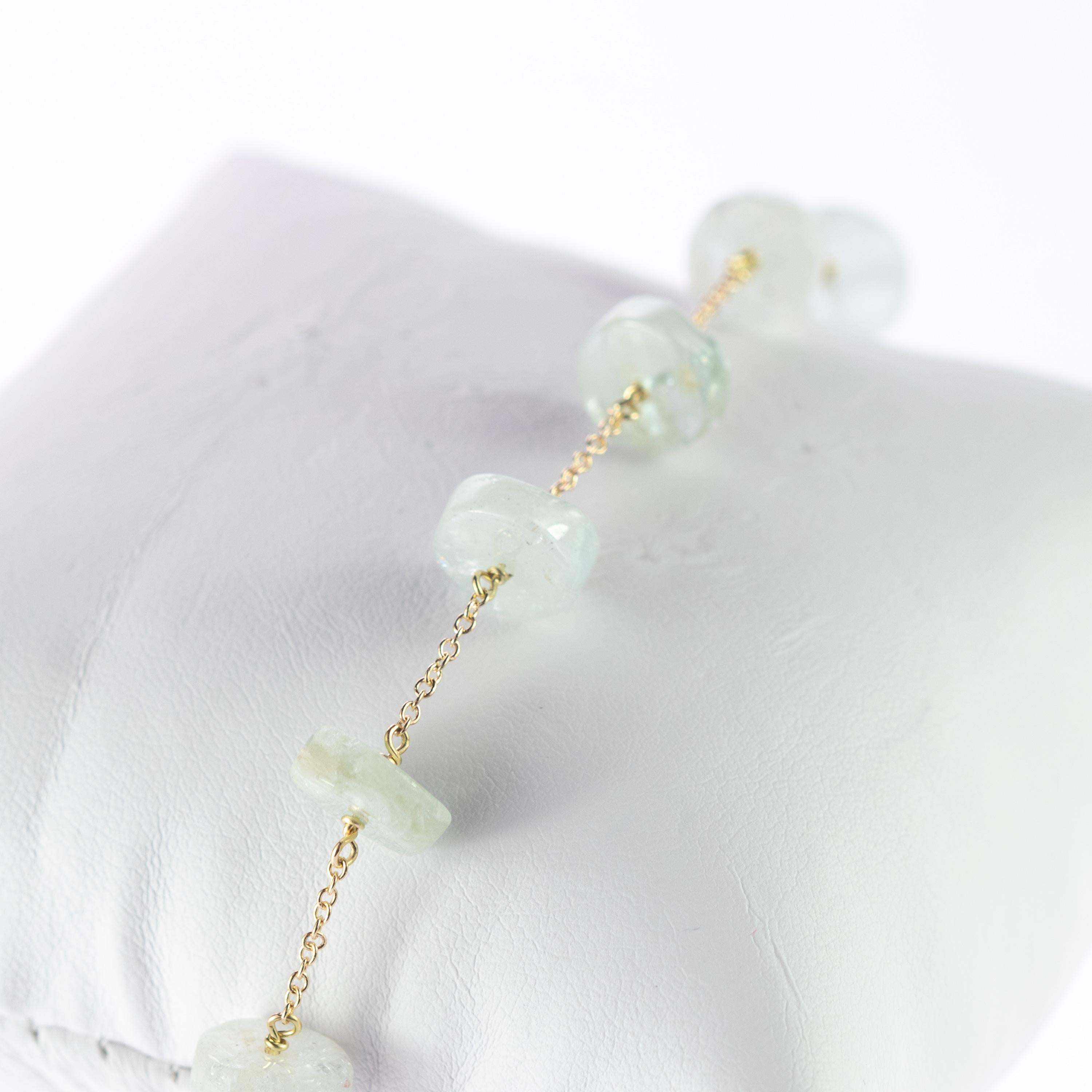 Intini Jewels Gold Plate Chain Aquamarine Rondelles Handmade Anklet Bracelet For Sale 2