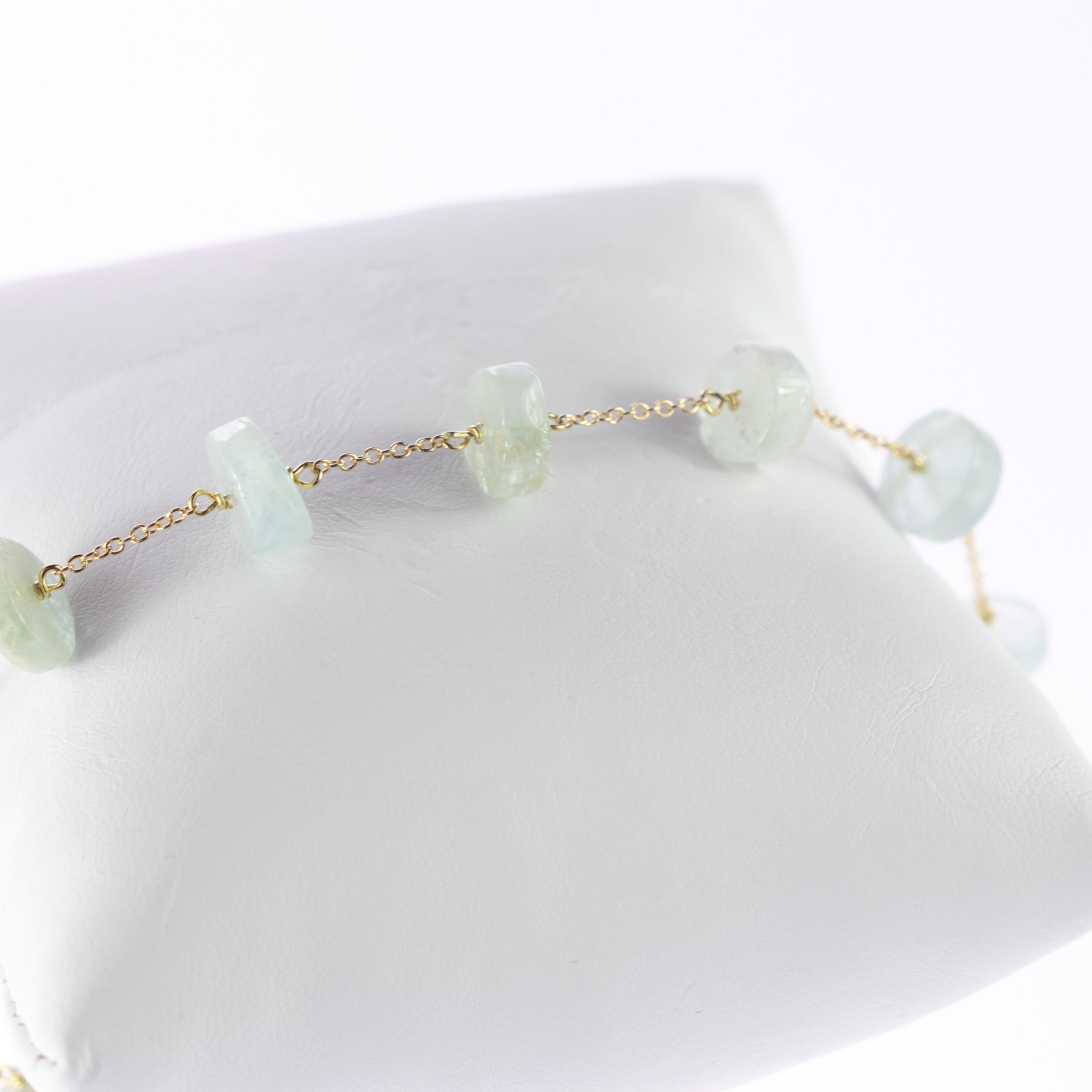 Intini Jewels Gold Plate Chain Aquamarine Rondelles Handmade Anklet Bracelet For Sale 3