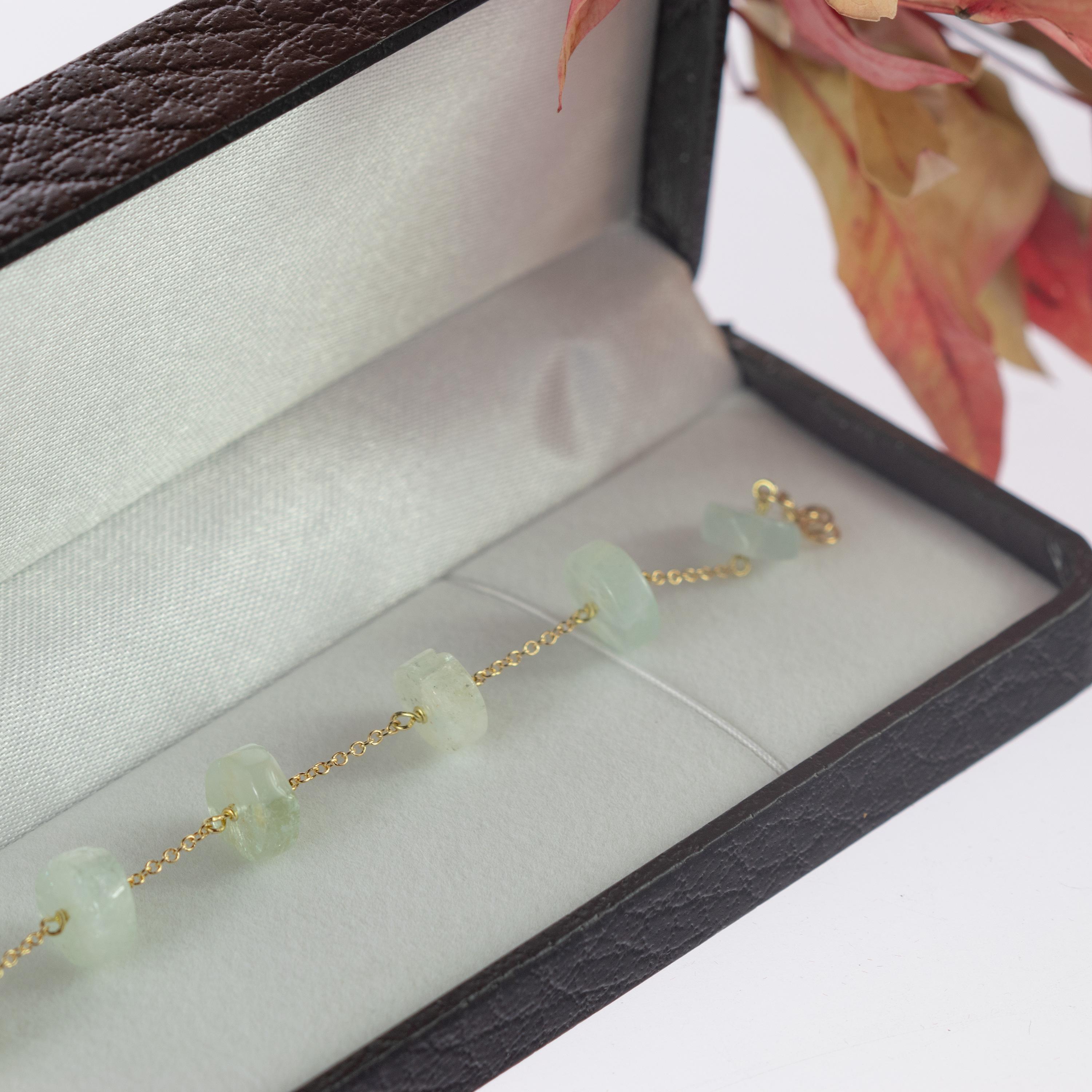 Art Nouveau Intini Jewels Gold Plate Chain Aquamarine Rondelles Handmade Anklet Bracelet For Sale