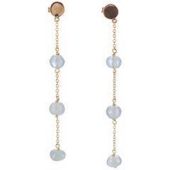 Intini Jewels Gold Plate Chain Aquamarine Rondelles Handmade Earrings