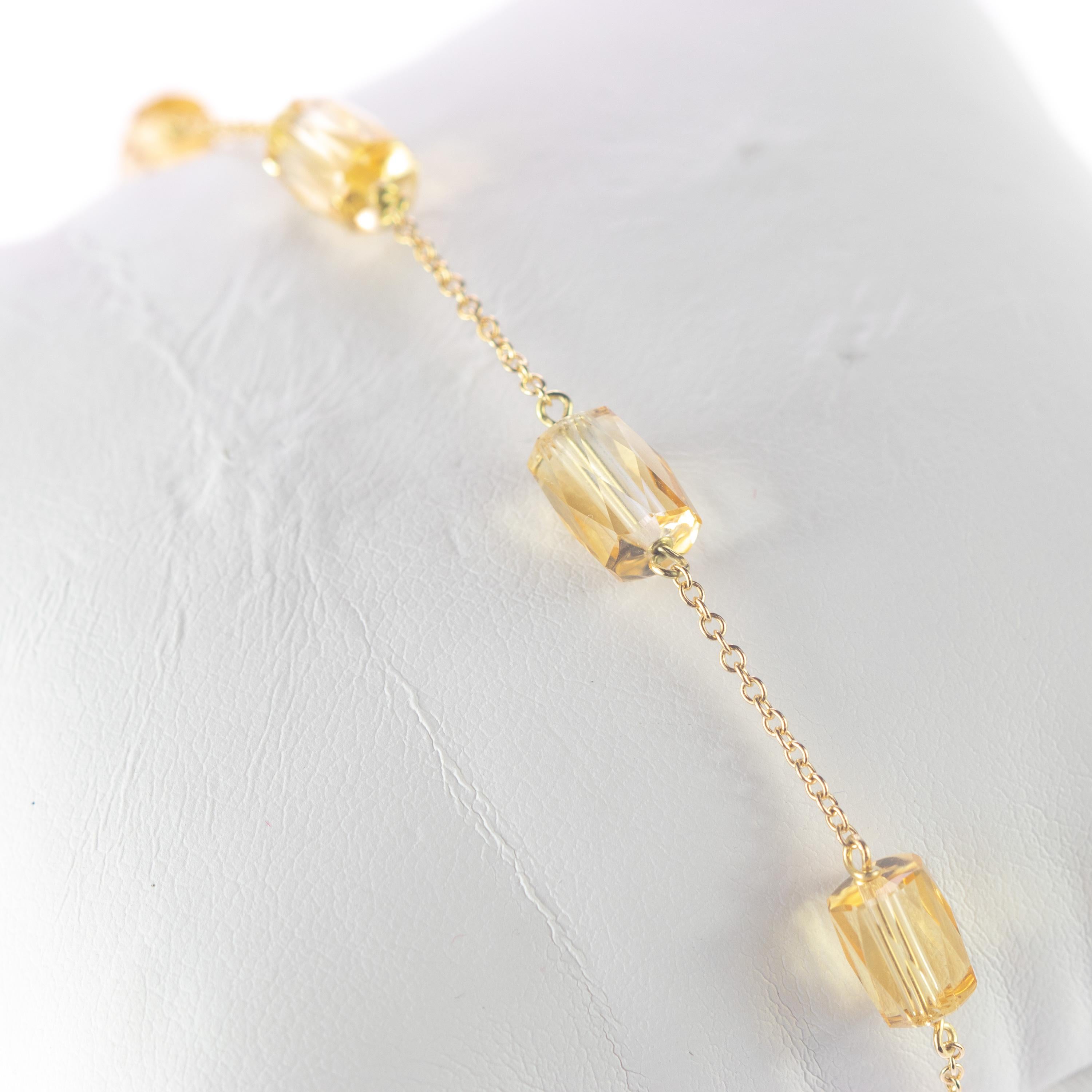 Art nouveau Intini Jewels Bracelet à chaîne en plaqué or avec tubes de citrine et chevilles, fait à la main en vente