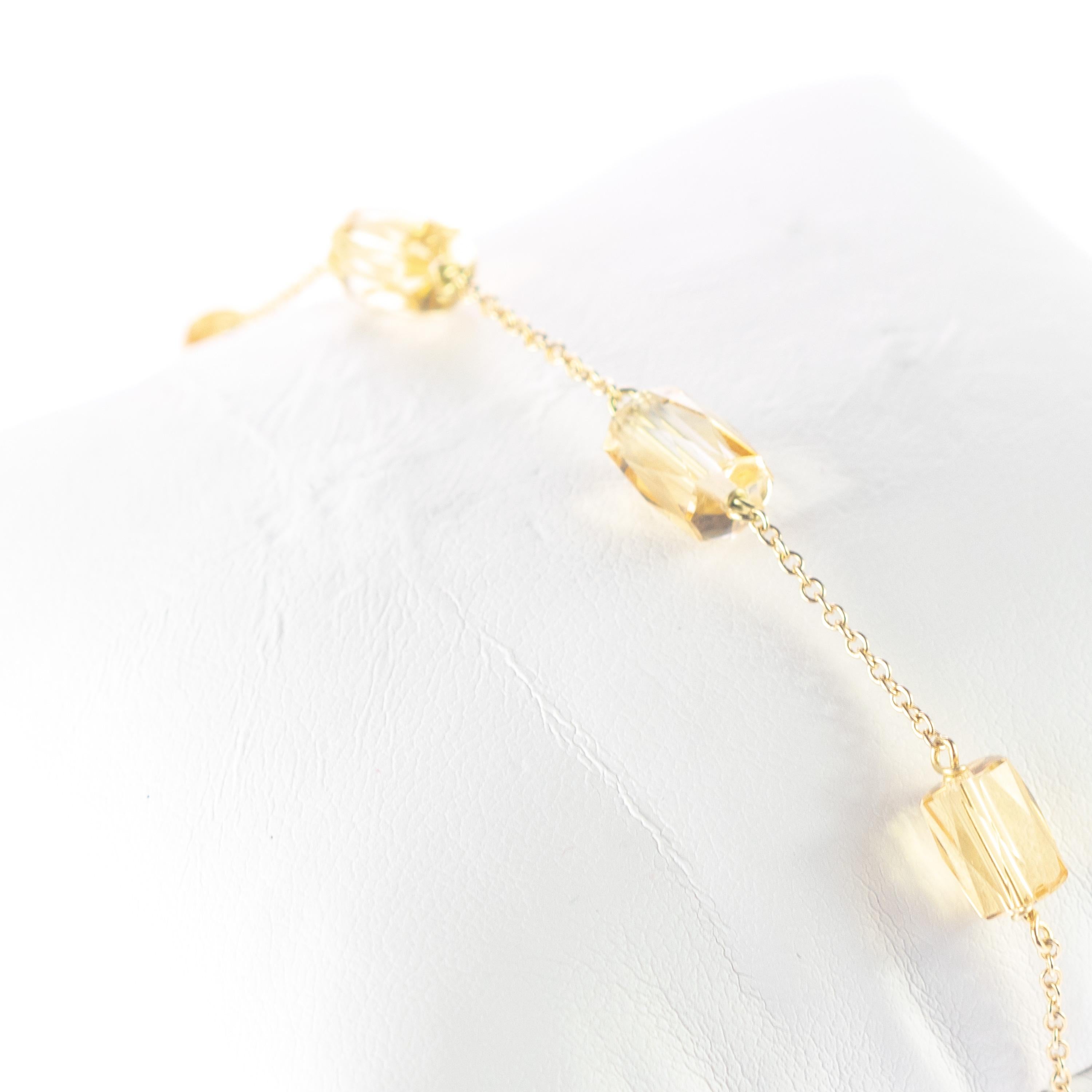 Taille mixte Intini Jewels Bracelet à chaîne en plaqué or avec tubes de citrine et chevilles, fait à la main en vente