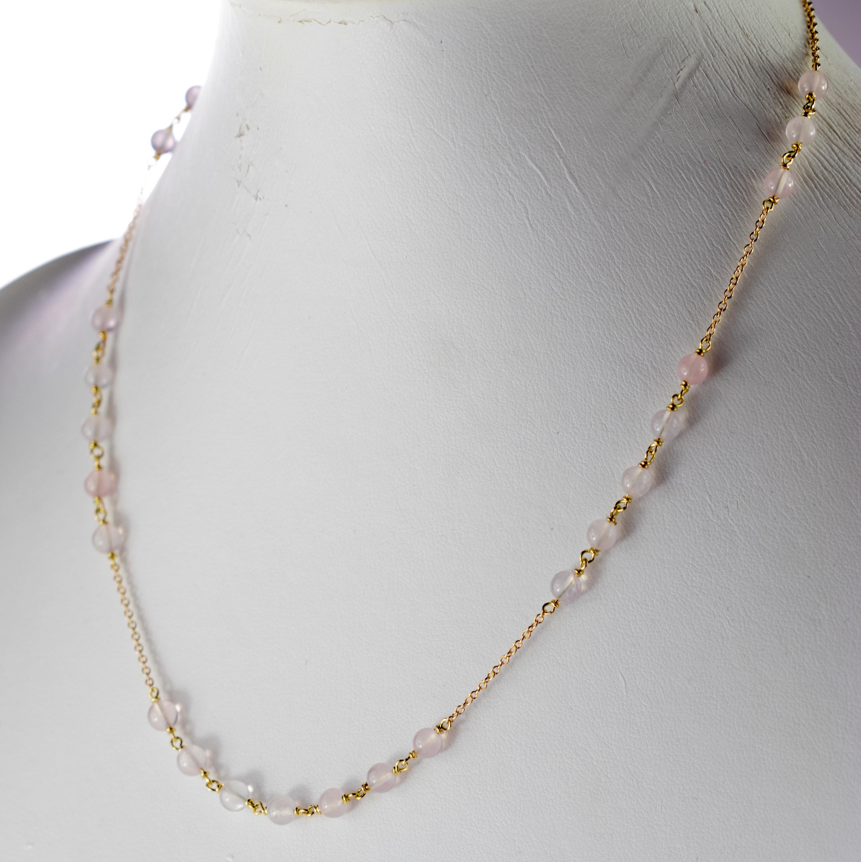 Taglio misto Intini Jewels Catena con placca d'oro Sfera di quarzo rosa Collana Cavigliera Bracciale Set in vendita