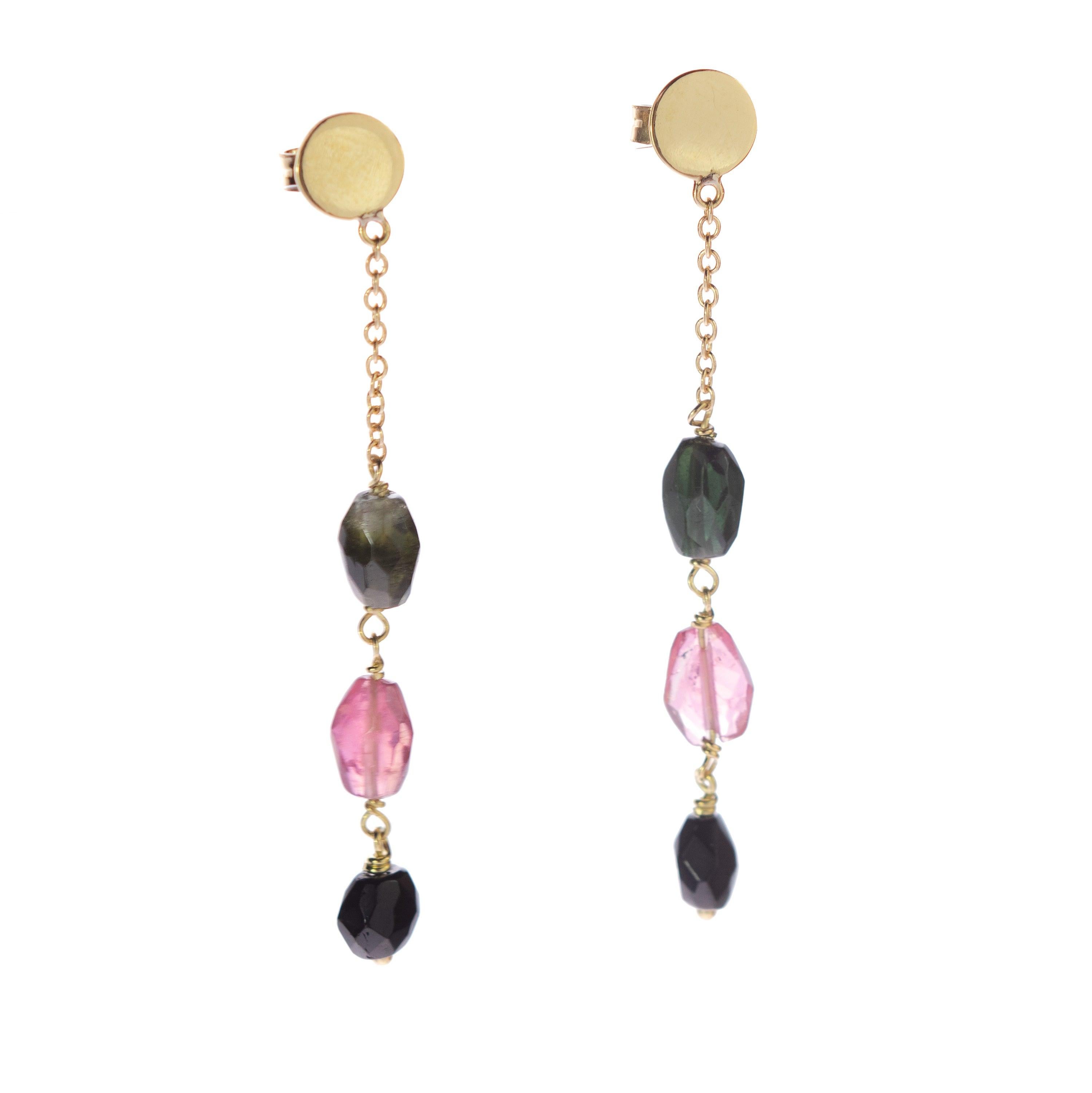 Intini Jewels, ensemble collier et bracelet de boucles d'oreilles ovales avec chaîne en plaqué or et tourmaline Unisexe en vente