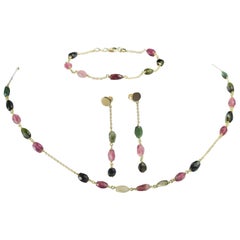 Intini Jewels Gold Plate Chain Tourmaline Oval Earrings Necklace Bracelet Set