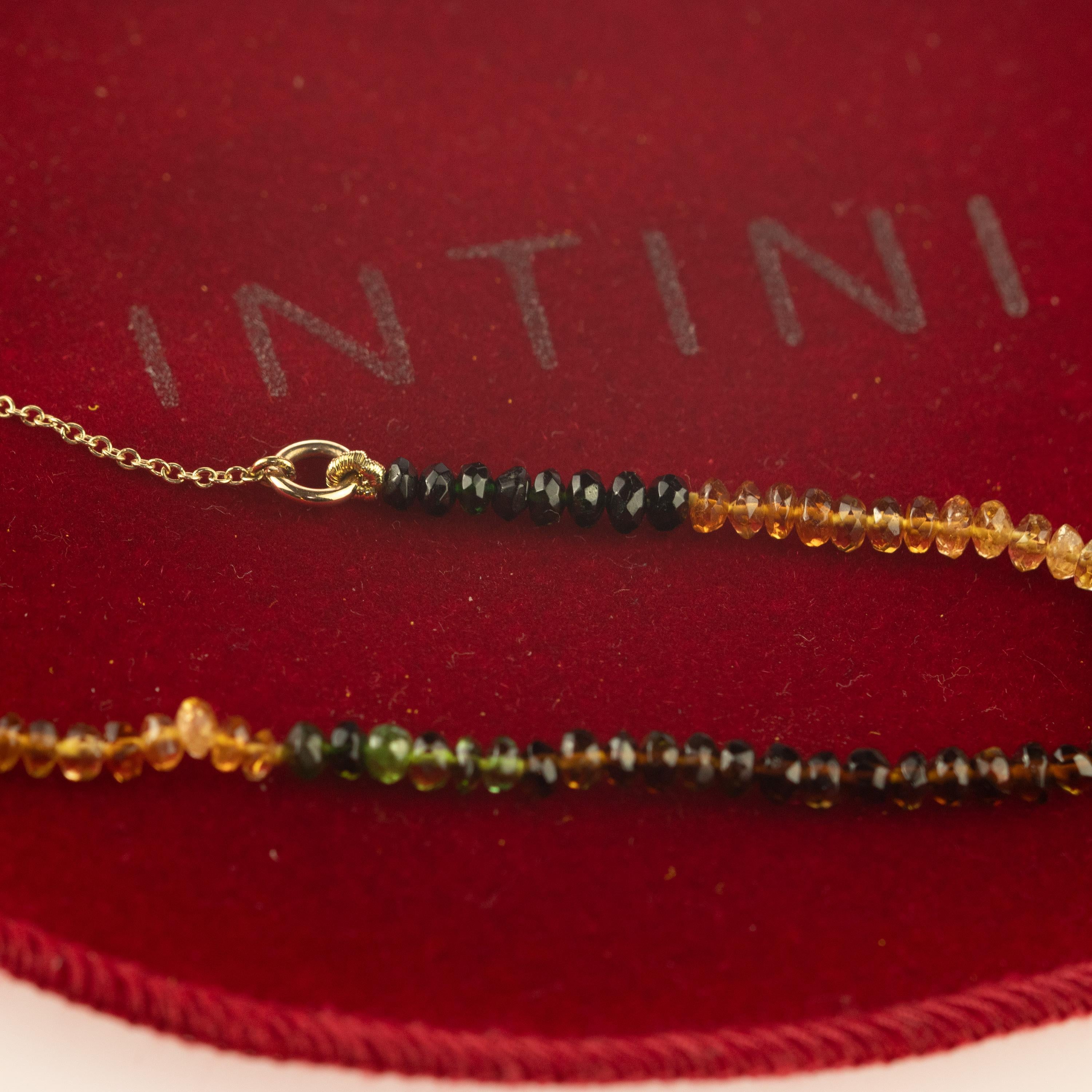 Intini Jewels Gold Plate Chain Tourmaline Rondelles Cocktail Beaded Necklace In New Condition For Sale In Milano, IT