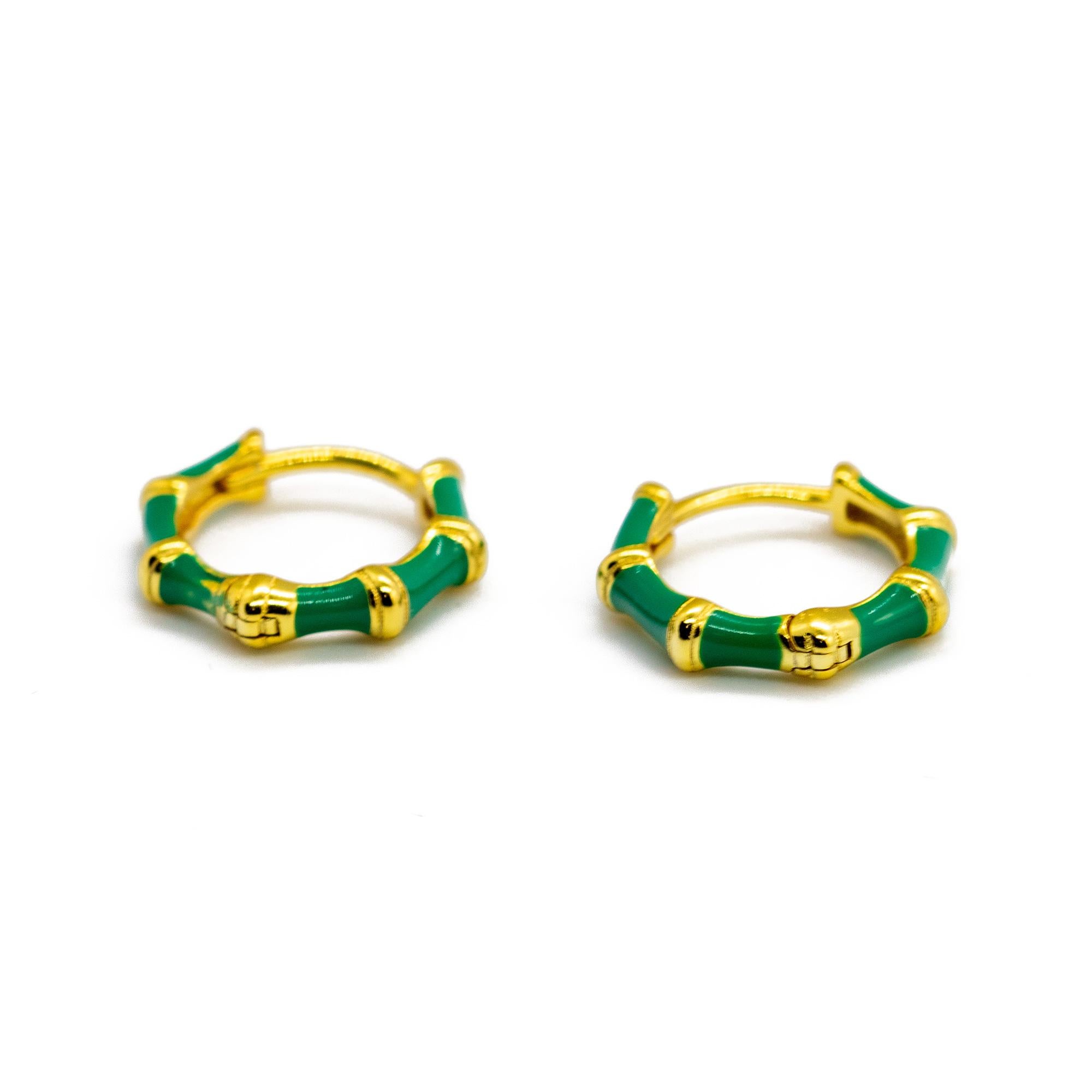 Women's Intini Jewels Gold Plated Round Green Enamel Jewelry Cocktail Hoop Earrings For Sale