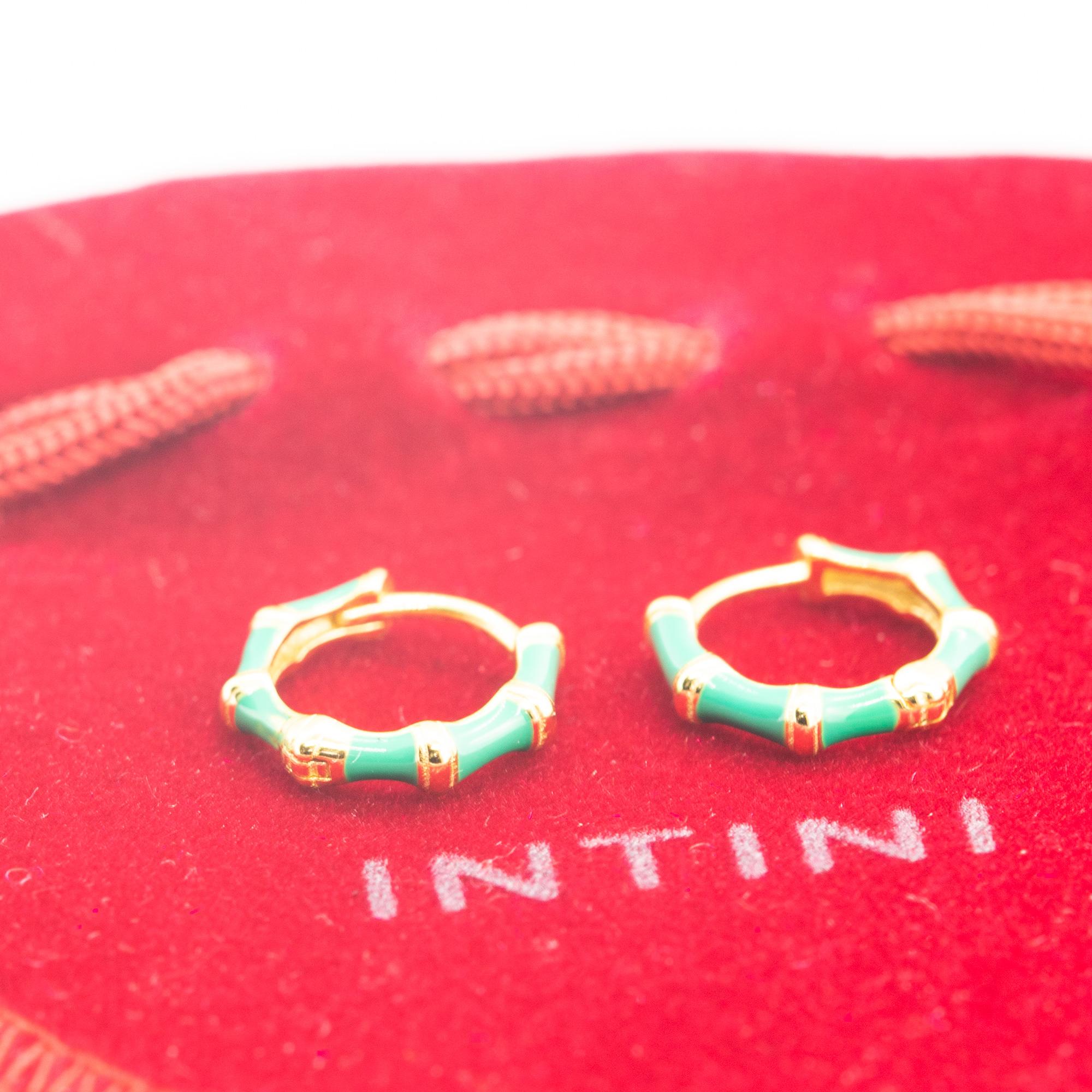 Intini Jewels Gold Plated Round Green Enamel Jewelry Cocktail Hoop Earrings For Sale 1