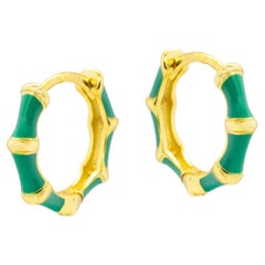Intini Jewels Gold Plated Round Green Enamel Jewelry Cocktail Hoop Earrings