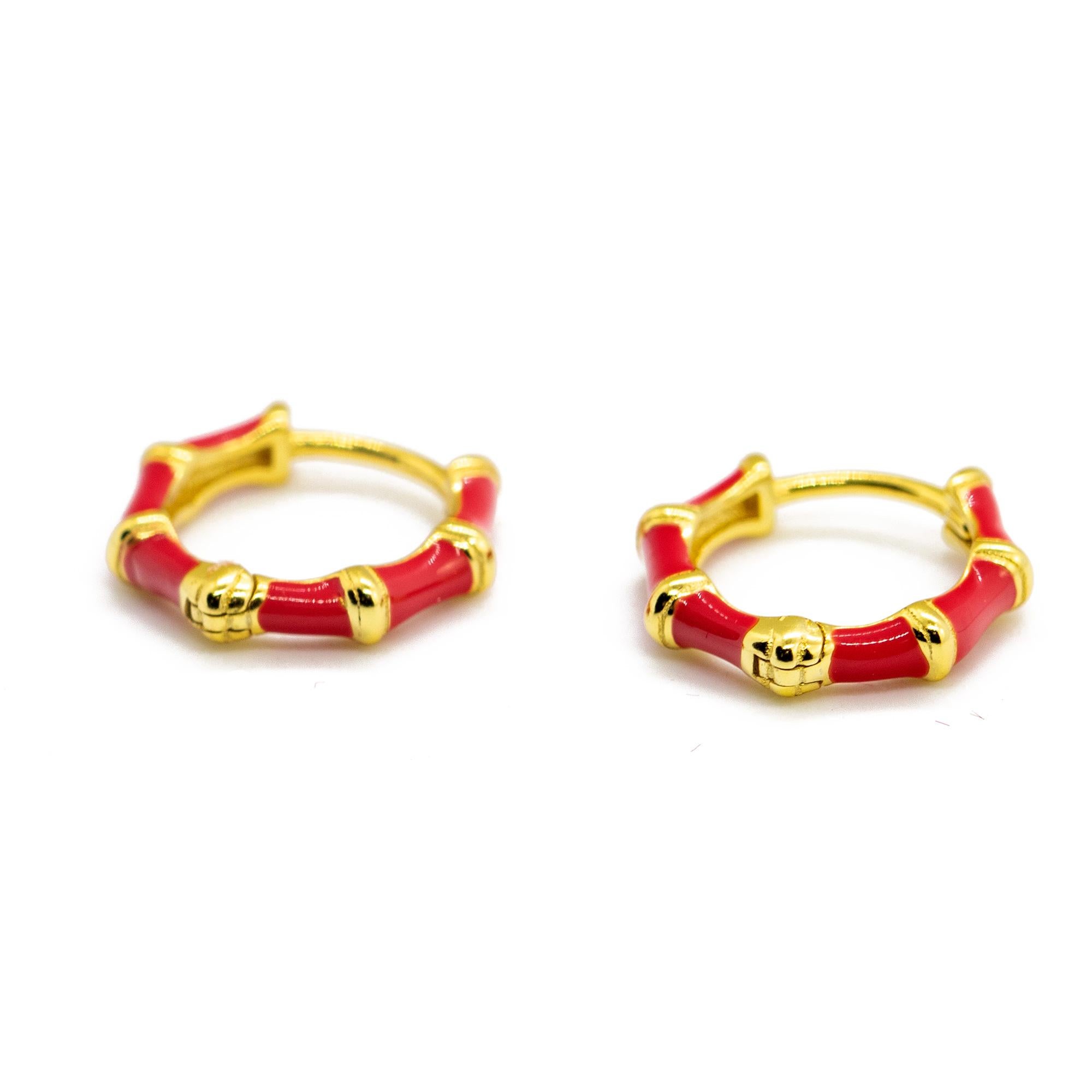 Artisan Intini Jewels Gold Plated Round Red Enamel Jewelry Cocktail Hoop Chic Earrings For Sale