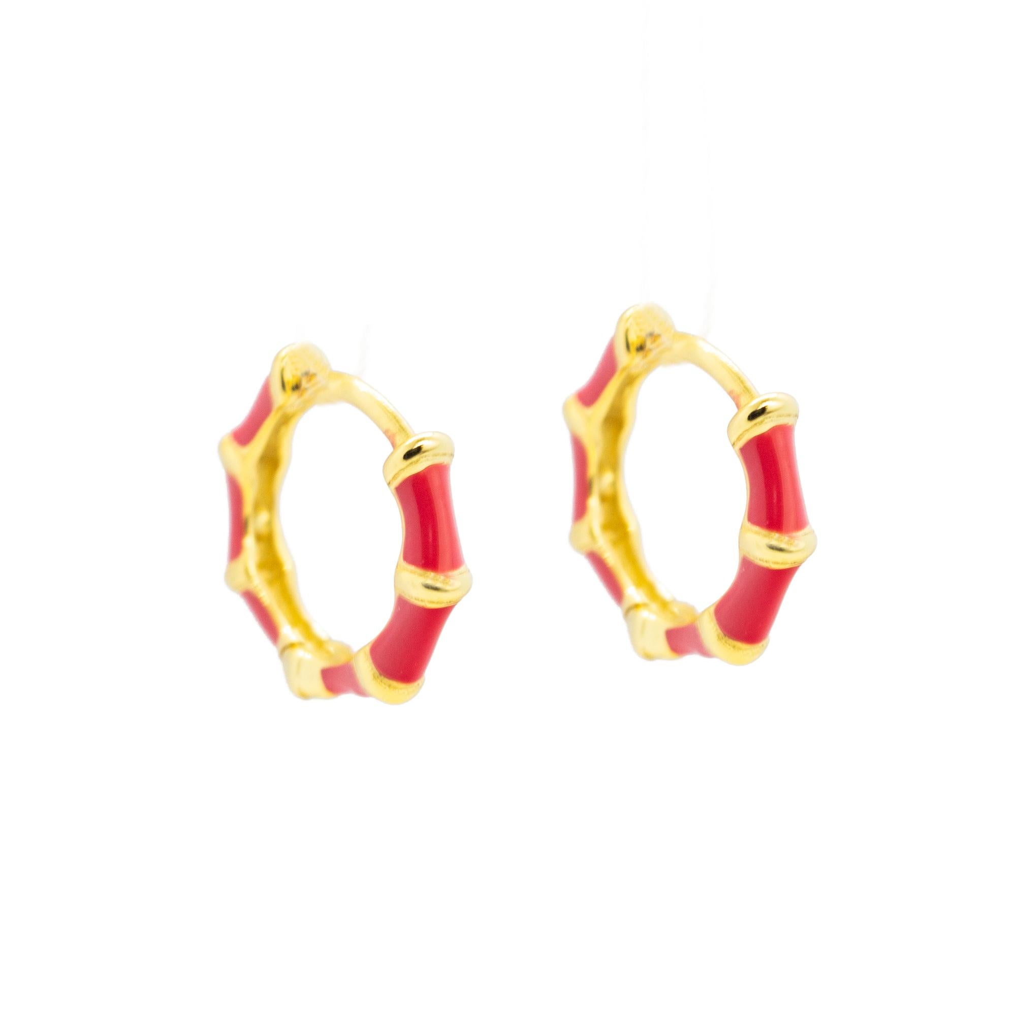 Intini Jewels Gold Plated Round Red Enamel Jewelry Cocktail Hoop Chic Earrings For Sale 1