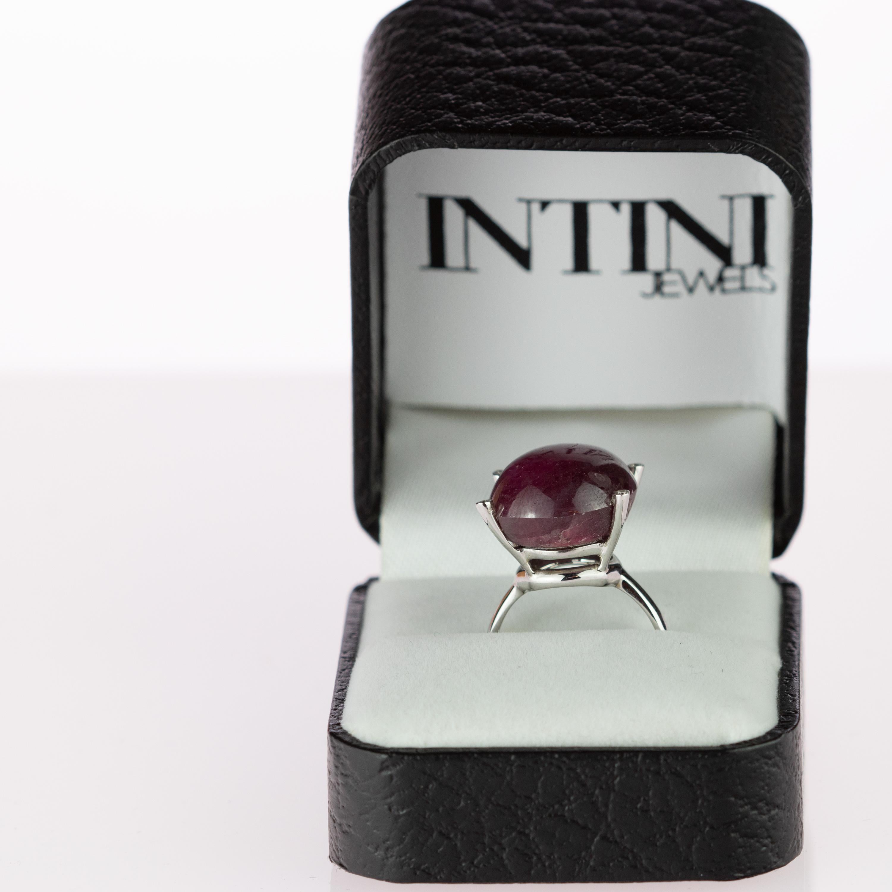 Intini Jewels Gold Ruby Sugarloaf Cabochon Diamond Brilliant Trone Handmade Ring 1
