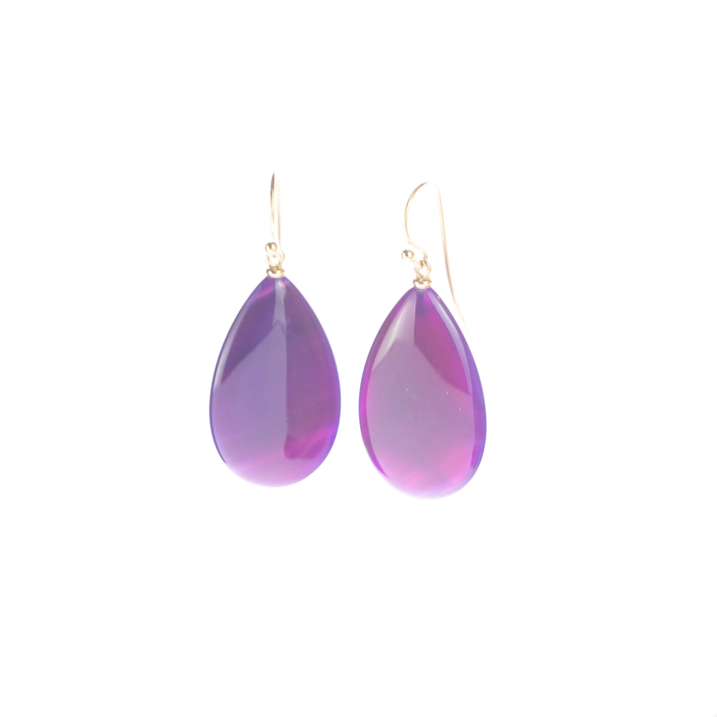 Modernist Intini Jewels Gradient Purple Agate 18 Karat Yellow Gold Pear Tear Drop Earrings For Sale