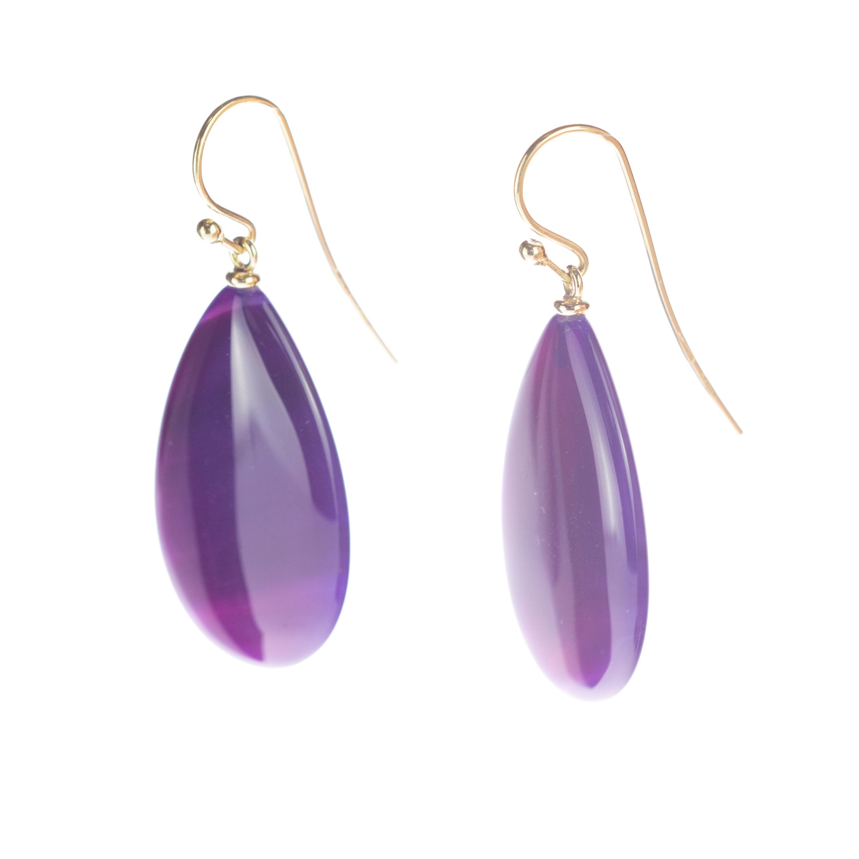 Pear Cut Intini Jewels Gradient Purple Agate 18 Karat Yellow Gold Pear Tear Drop Earrings For Sale