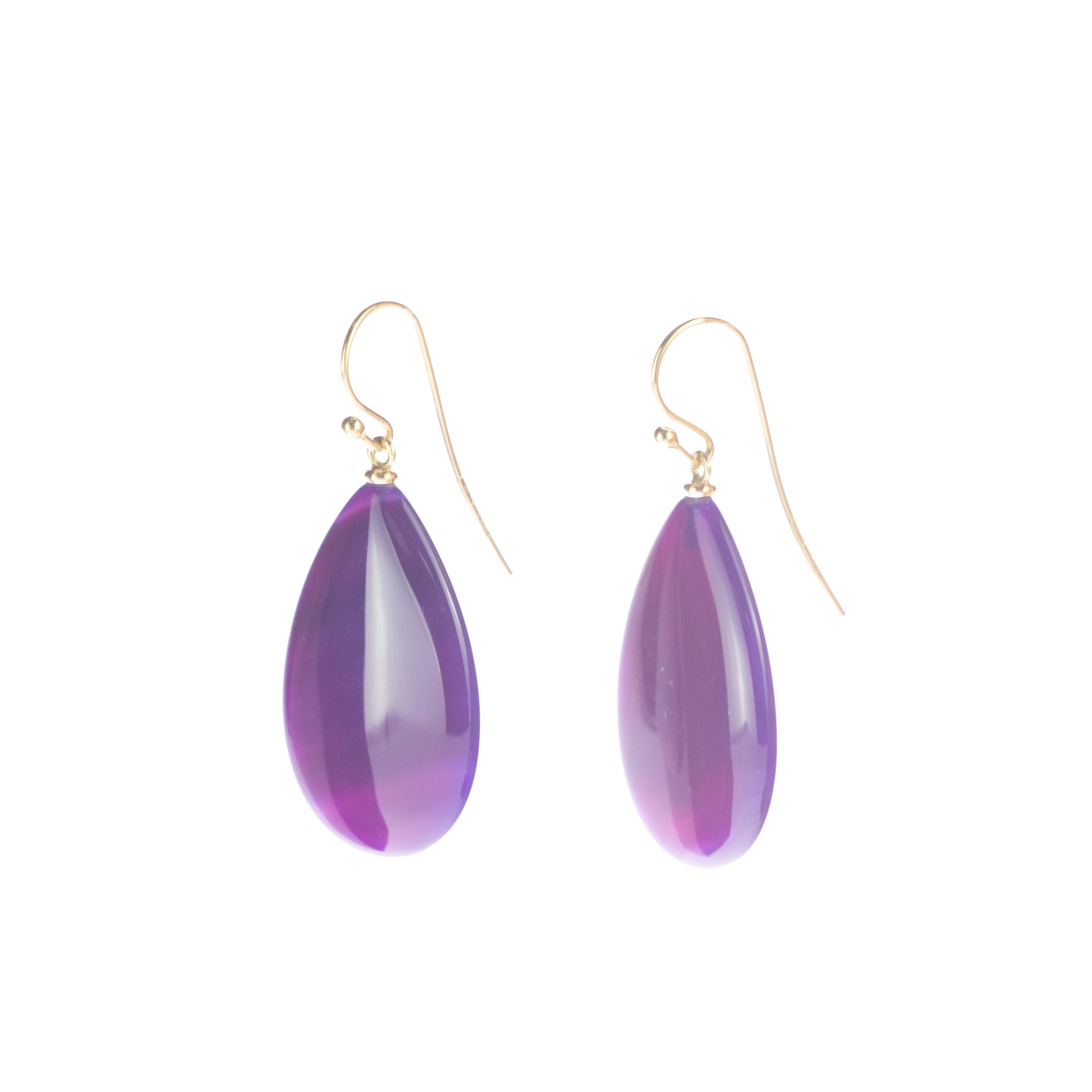 Intini Jewels Gradient Purple Agate 18 Karat Yellow Gold Pear Tear Drop Earrings In New Condition For Sale In Milano, IT