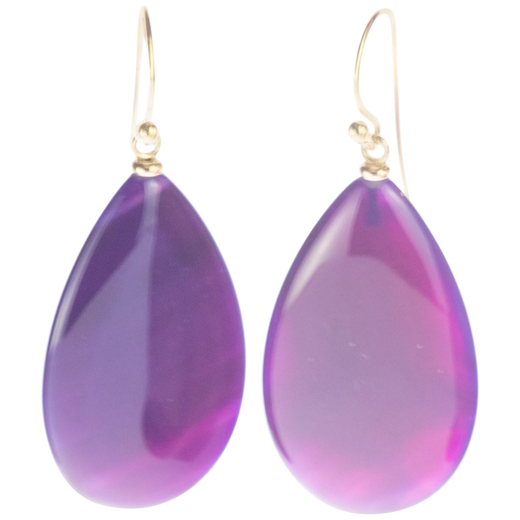 Intini Jewels Gradient Purple Agate 18 Karat Yellow Gold Pear Tear Drop Earrings For Sale