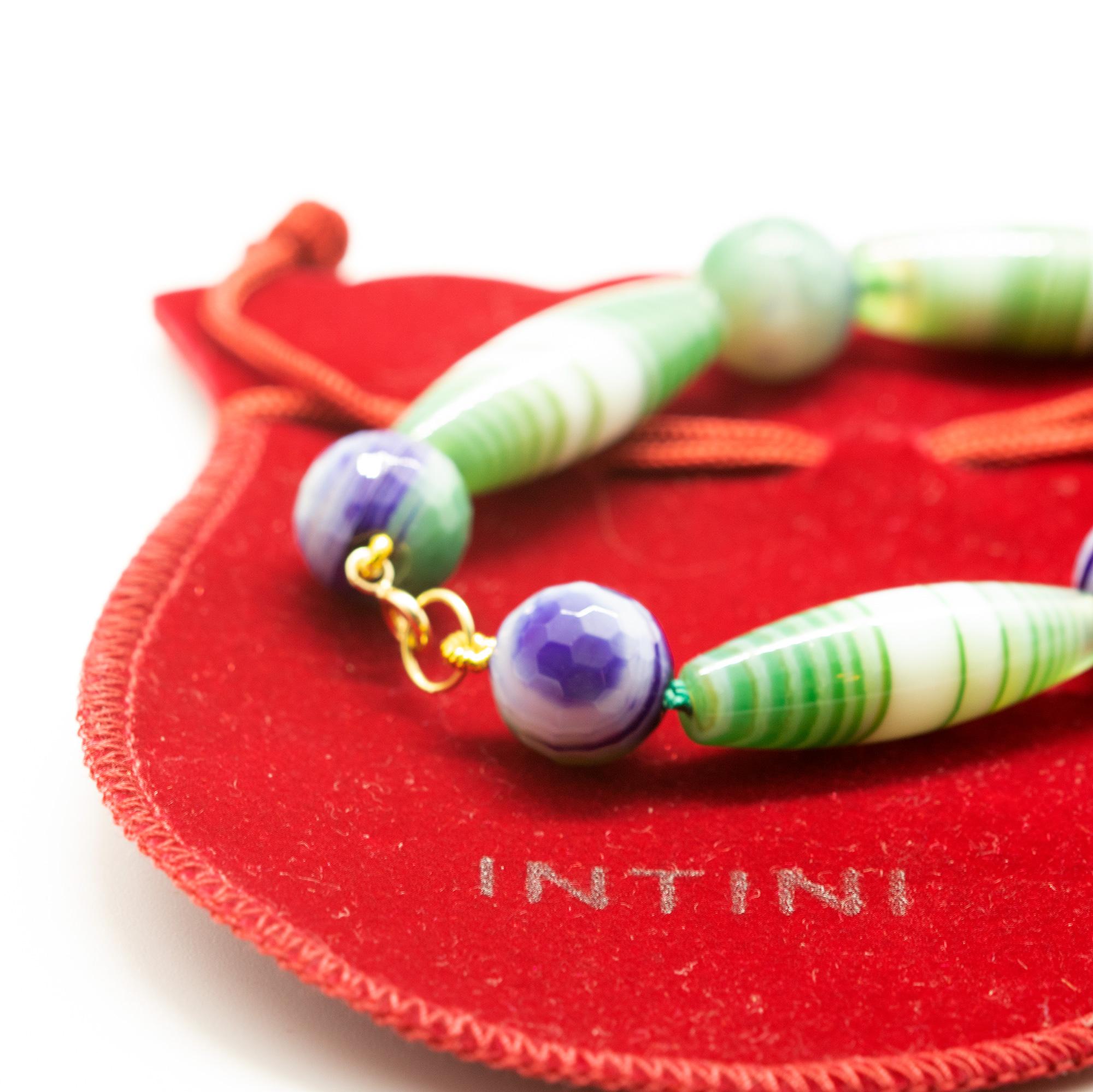 Intini Jewels Green Agate Purple Tubes 18k Yellow Gold Boho Chic Unisex Bracelet In New Condition For Sale In Milano, IT