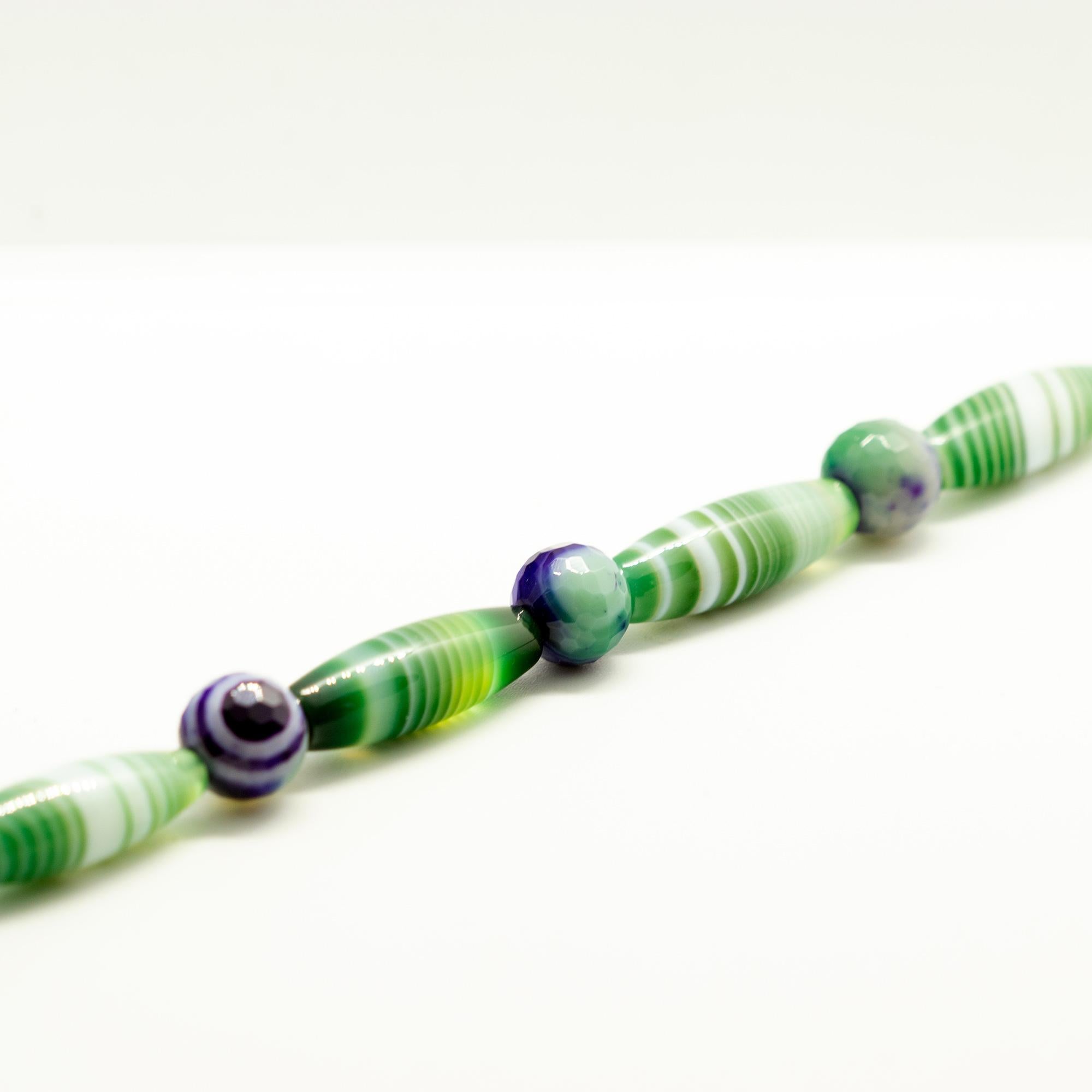 Intini Jewels Green Agate Purple Tubes 18k Yellow Gold Boho Chic Unisex Bracelet For Sale 1